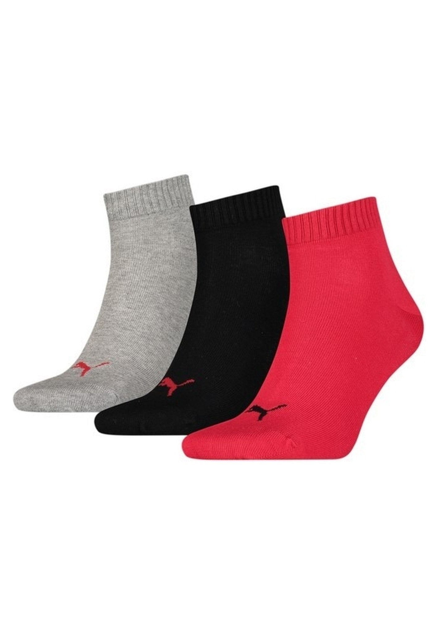 TRIPACK CALCETINES PUMA NEGRO/GRIS/ROJO QUARTER PLAIN LOGO - AREA ZERO