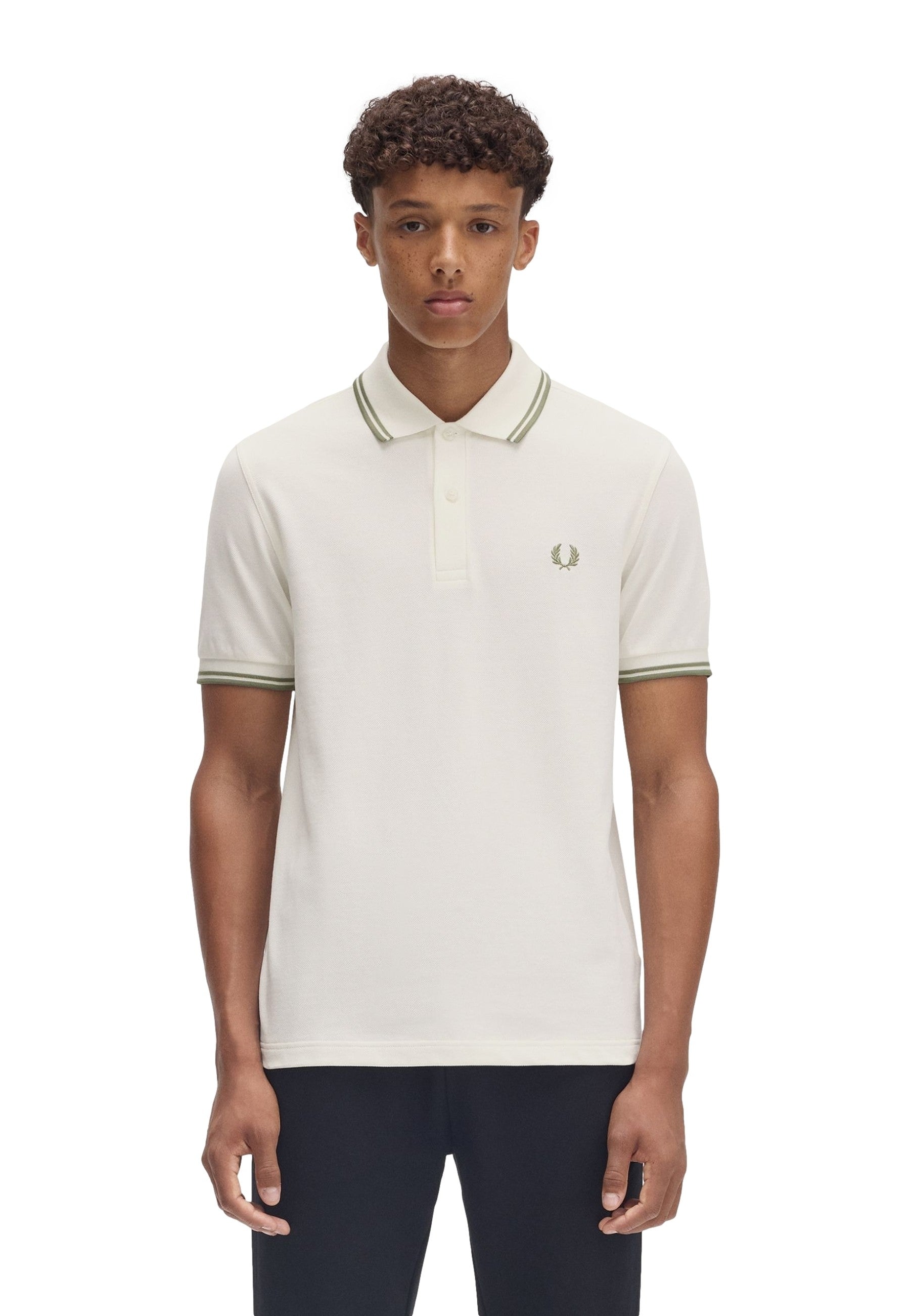 POLO FRED PERRY CRUDO/VERDE TWIN TIPPED SHIRT