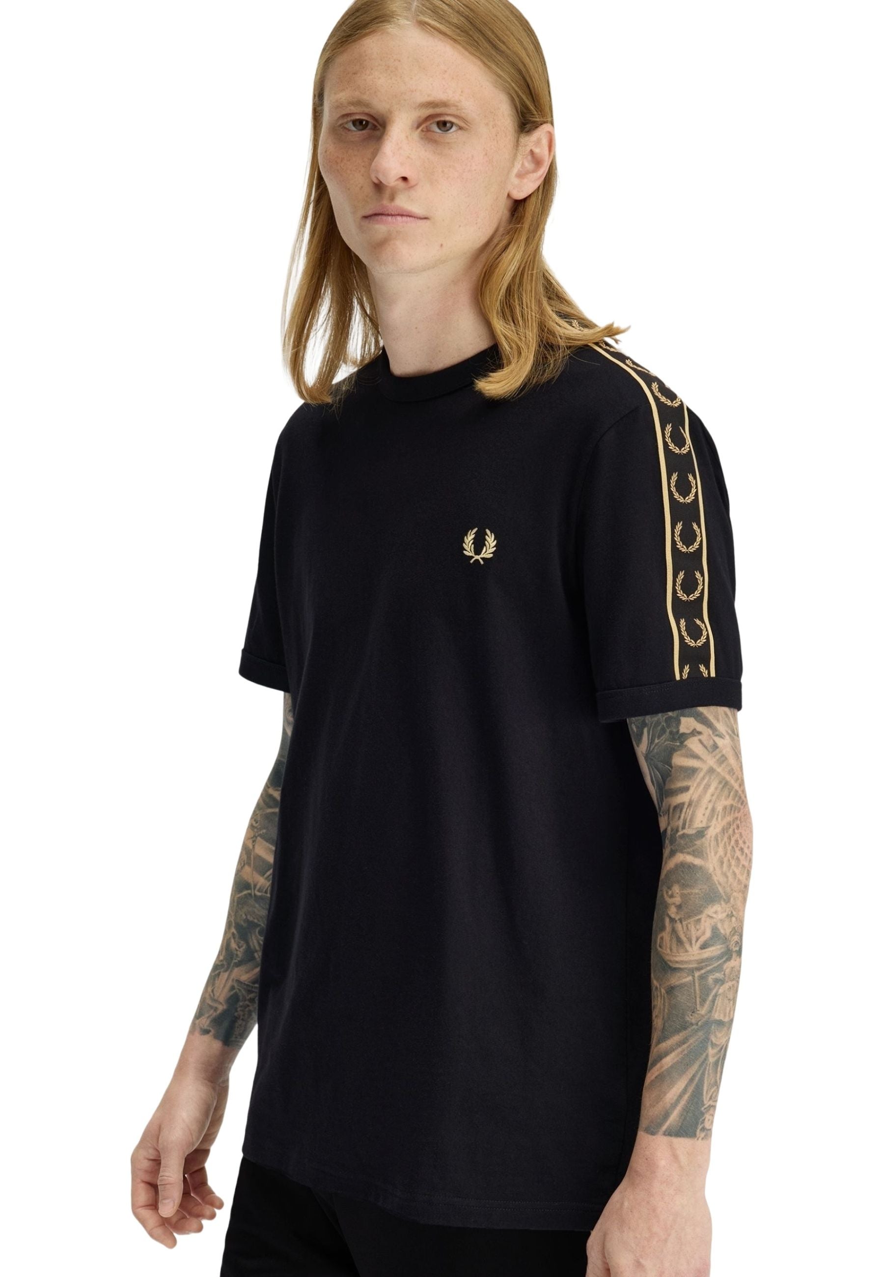 CAMISETA FRED PERRY NEGRA CONTRAST TAPE RINGER TEE