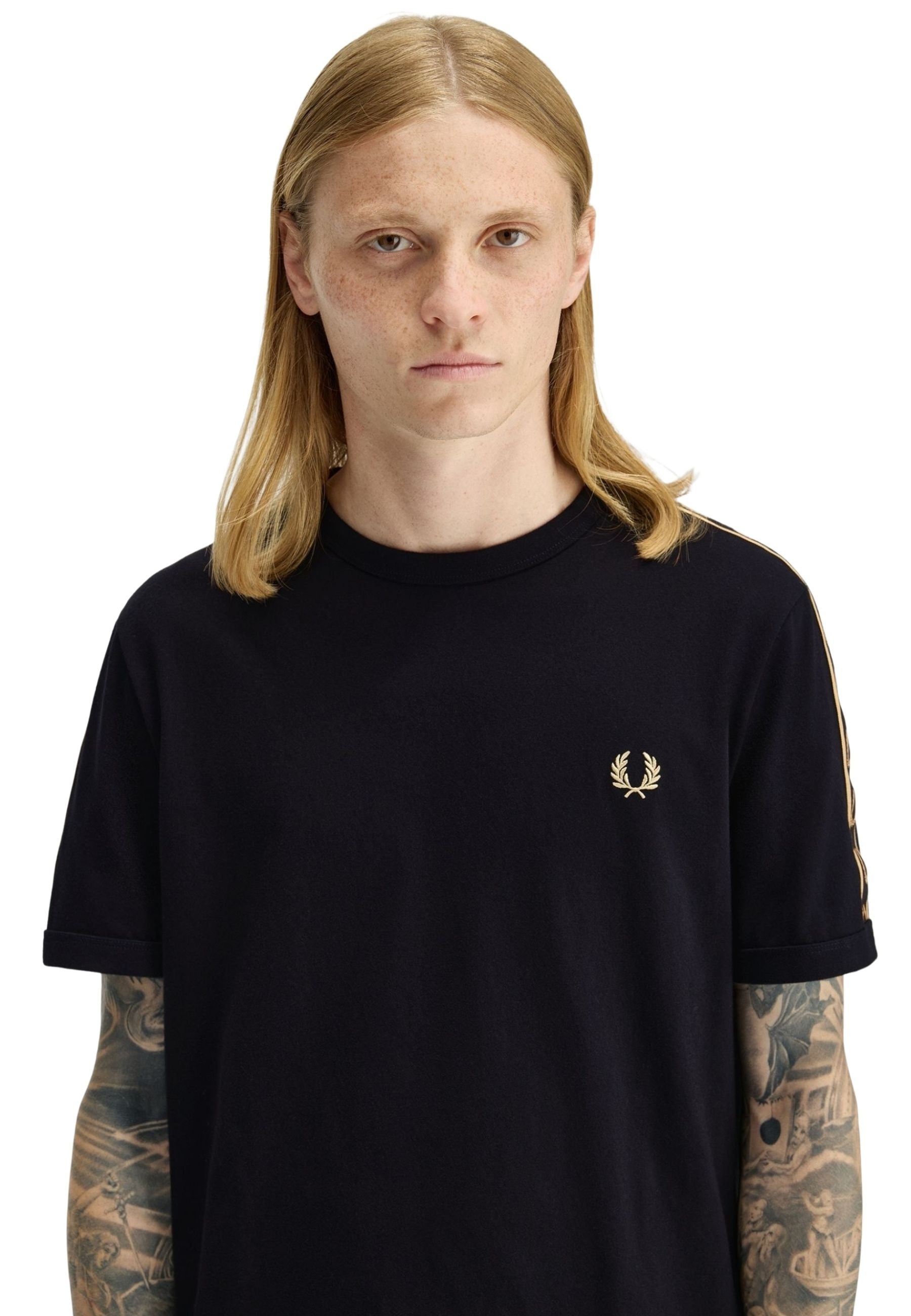 CAMISETA FRED PERRY NEGRA CONTRAST TAPE RINGER TEE
