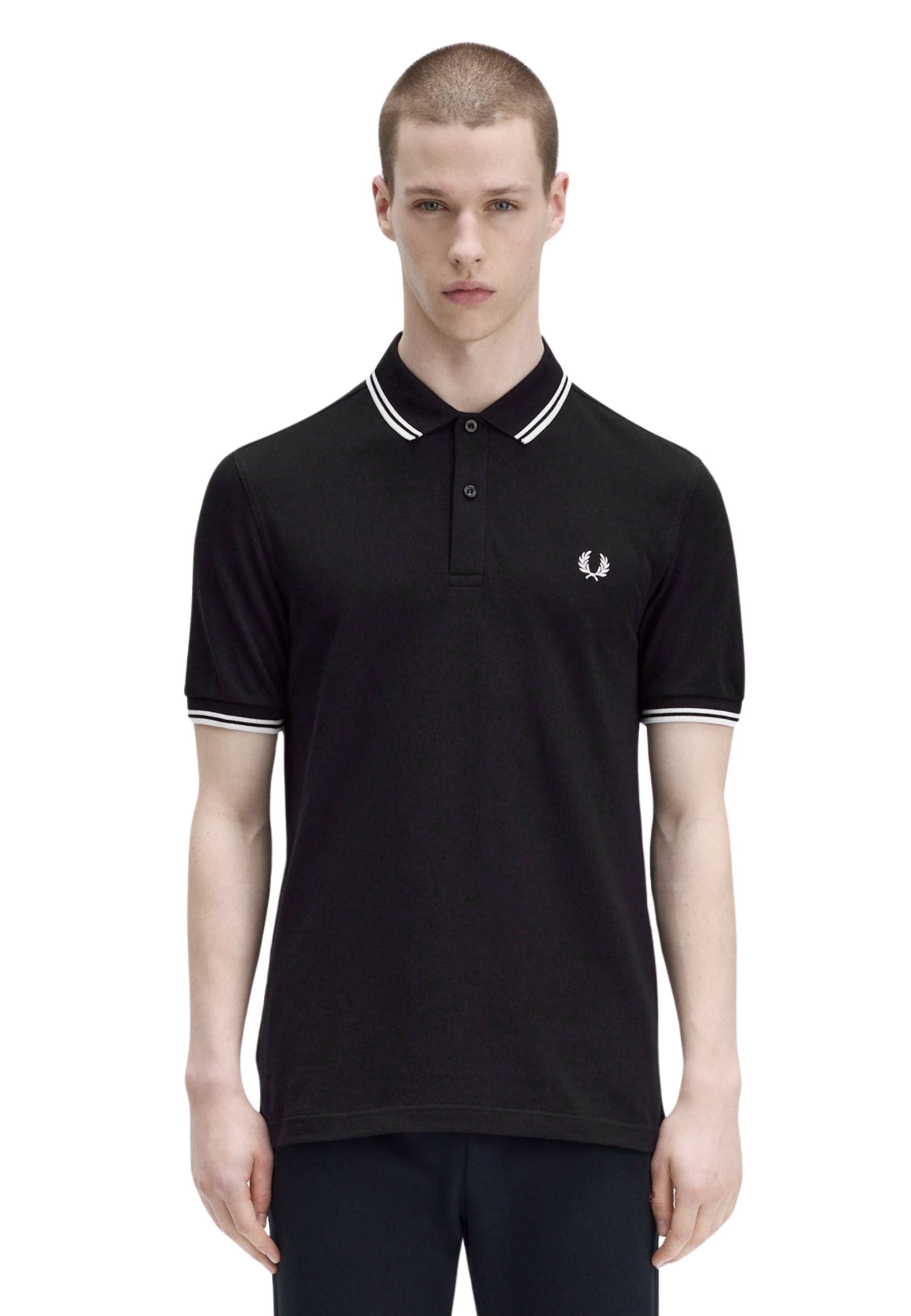 POLO FRED PERRY NEGRO/BLANCO MANGA CORTA