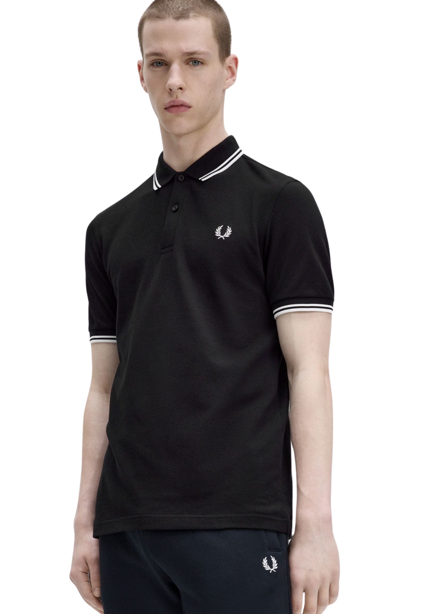 POLO FRED PERRY NEGRO/BLANCO MANGA CORTA