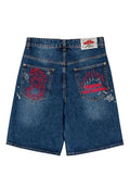 BERMUDA GRIMEY STW DROPPIN SCIENCE BAGGY DENIM SHORTS DEEP INDIGO BLUE