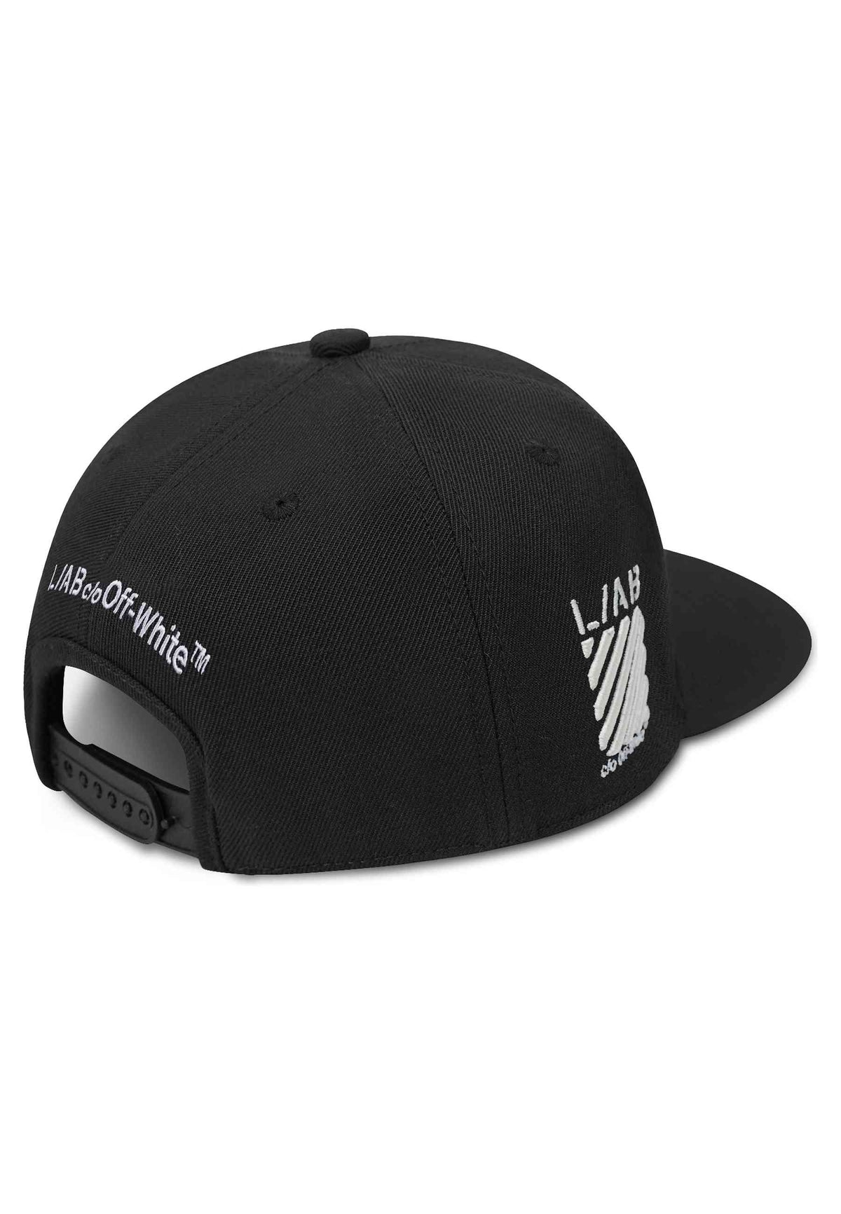 L/AB c/o Off-White BLACK EMBROIDERED FLAT BRIM TWILL CAP