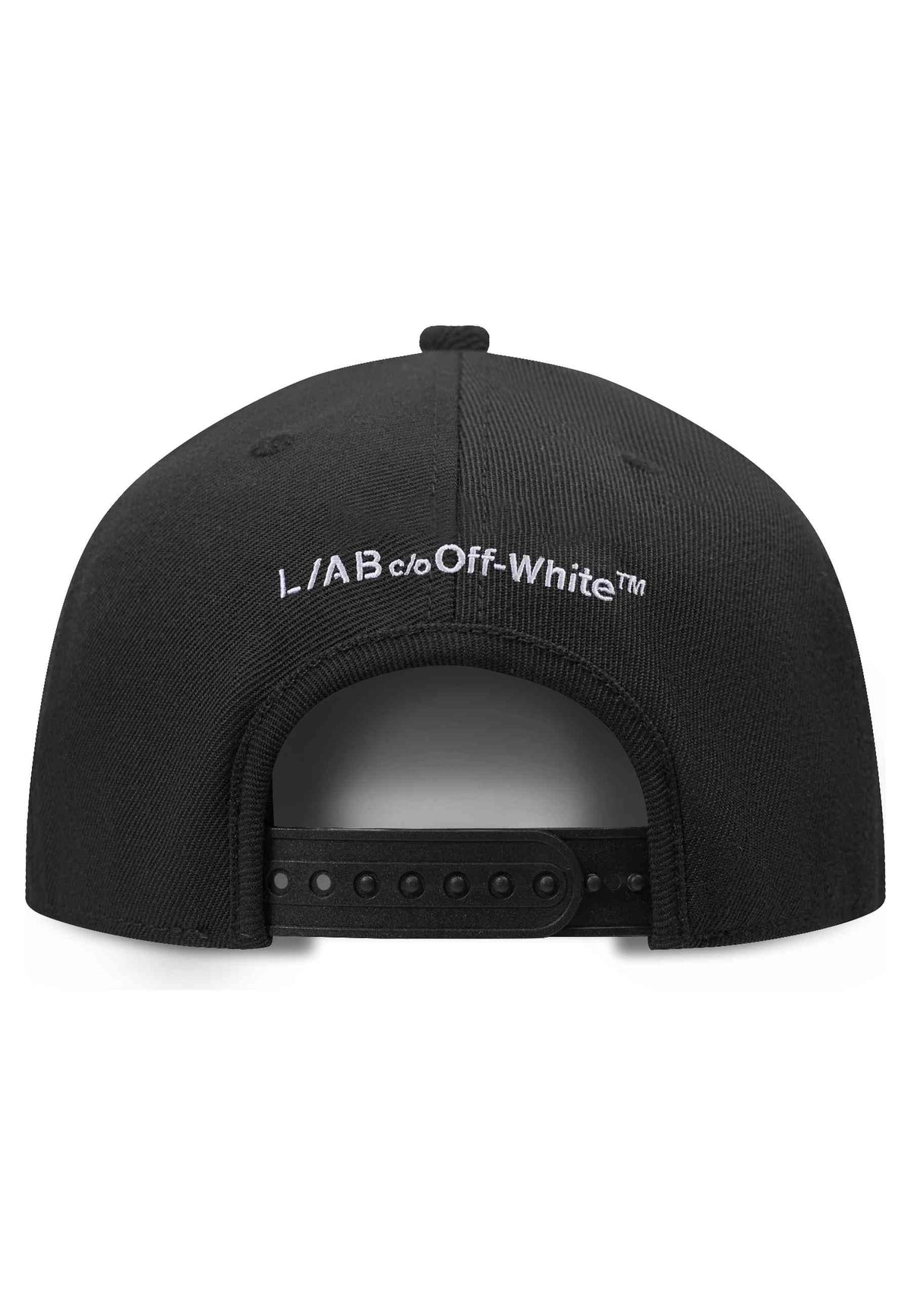 L/AB c/o Off-White BLACK EMBROIDERED FLAT BRIM TWILL CAP