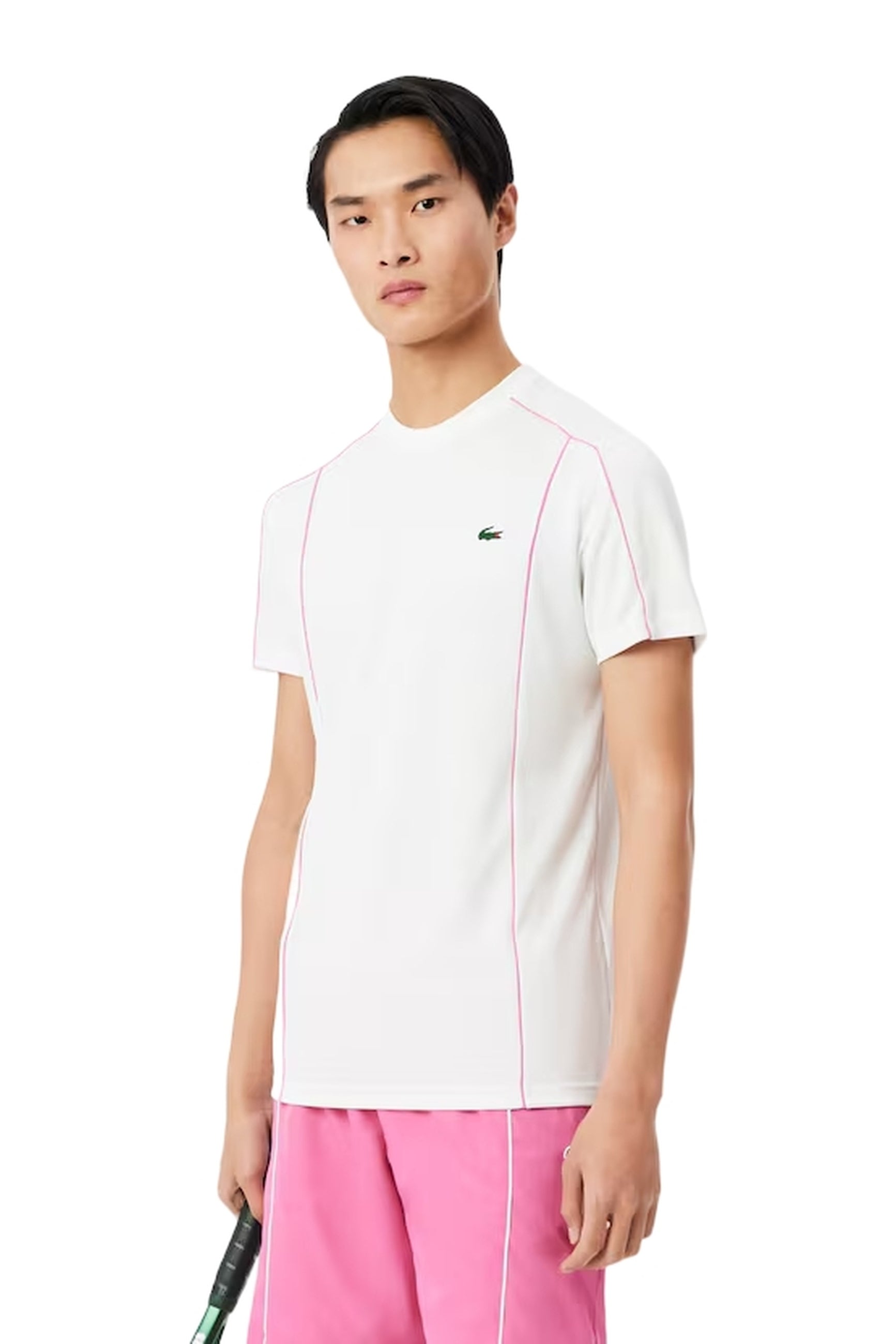 CAMISETA LACOSTE SPORT BLANCA ULTRA DRY RIBETED CONTRAST TEE