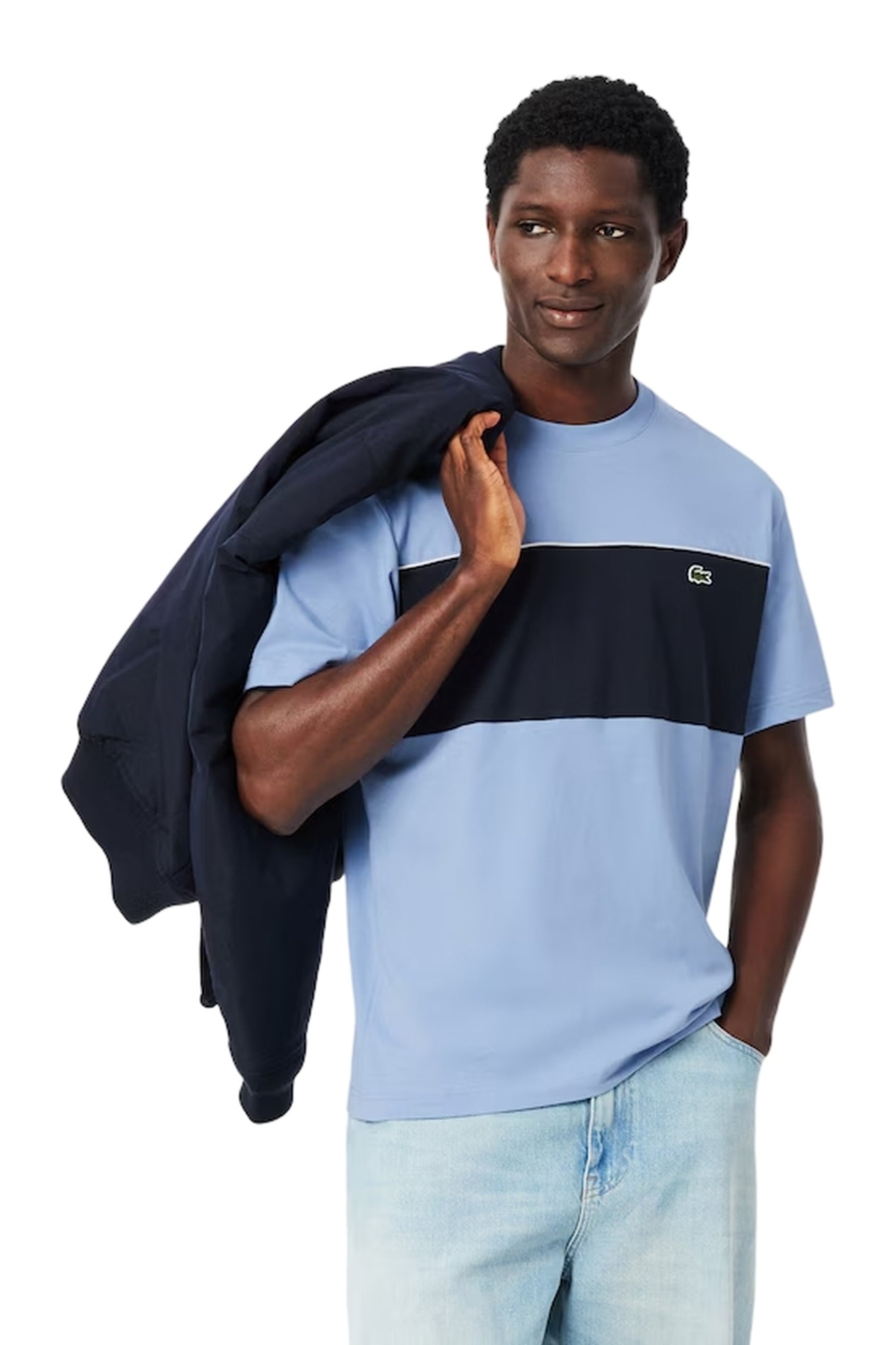 CAMISETA LACOSTE CELESTE COTTON COLOUR BLOCK TEE