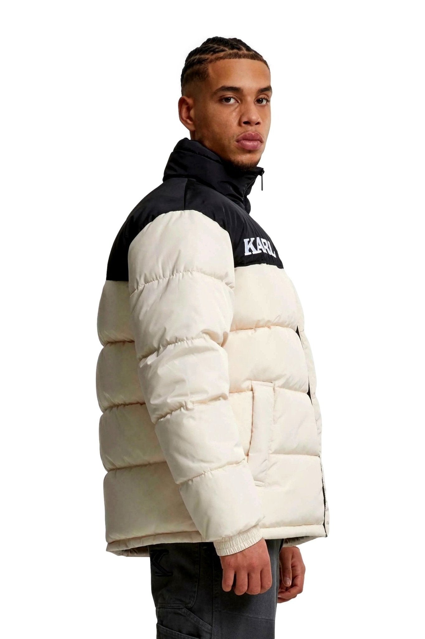 ABRIGO KARL KANI BEIGE COMBINADO RETRO ESSENTIAL PUFFER JACKET - AREA ZERO