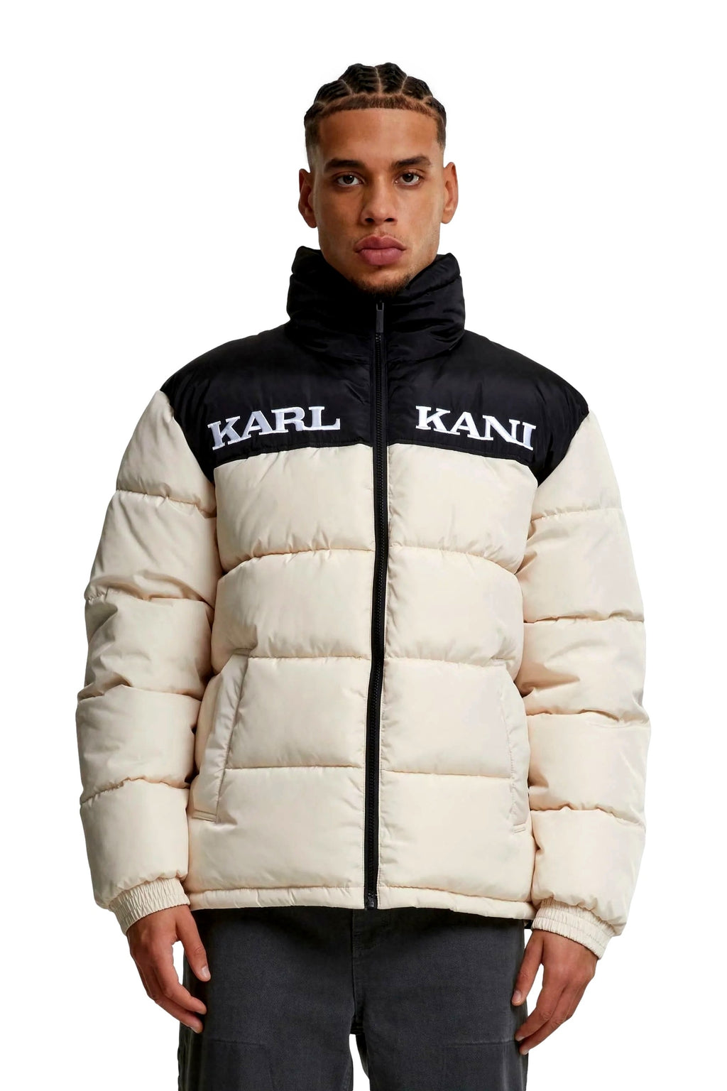 ABRIGO KARL KANI BEIGE COMBINADO RETRO ESSENTIAL PUFFER JACKET