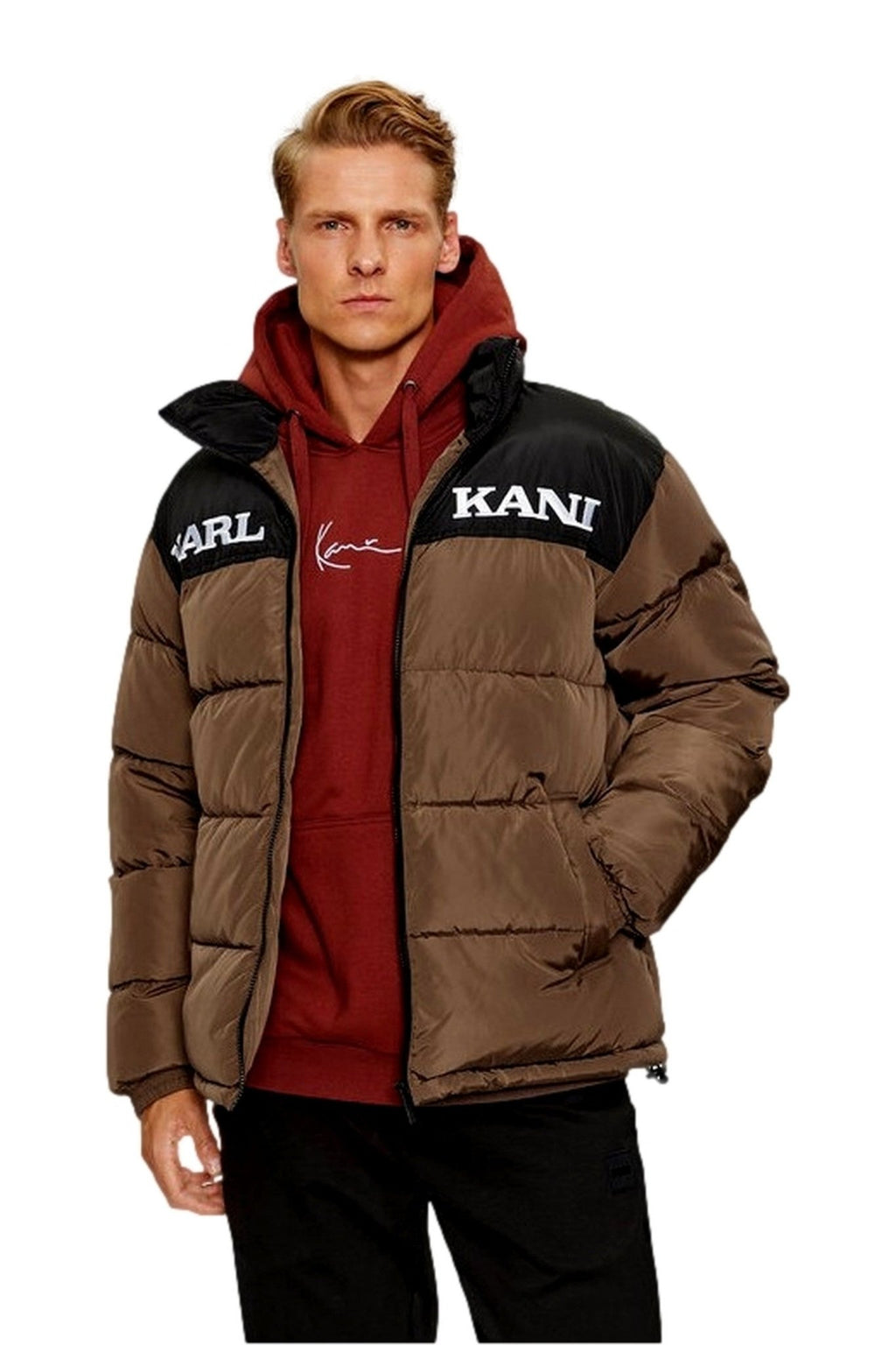 ABRIGO KARL KANI MARRON RETRO ESSENTIAL PUFFER JACKET - AREA ZERO
