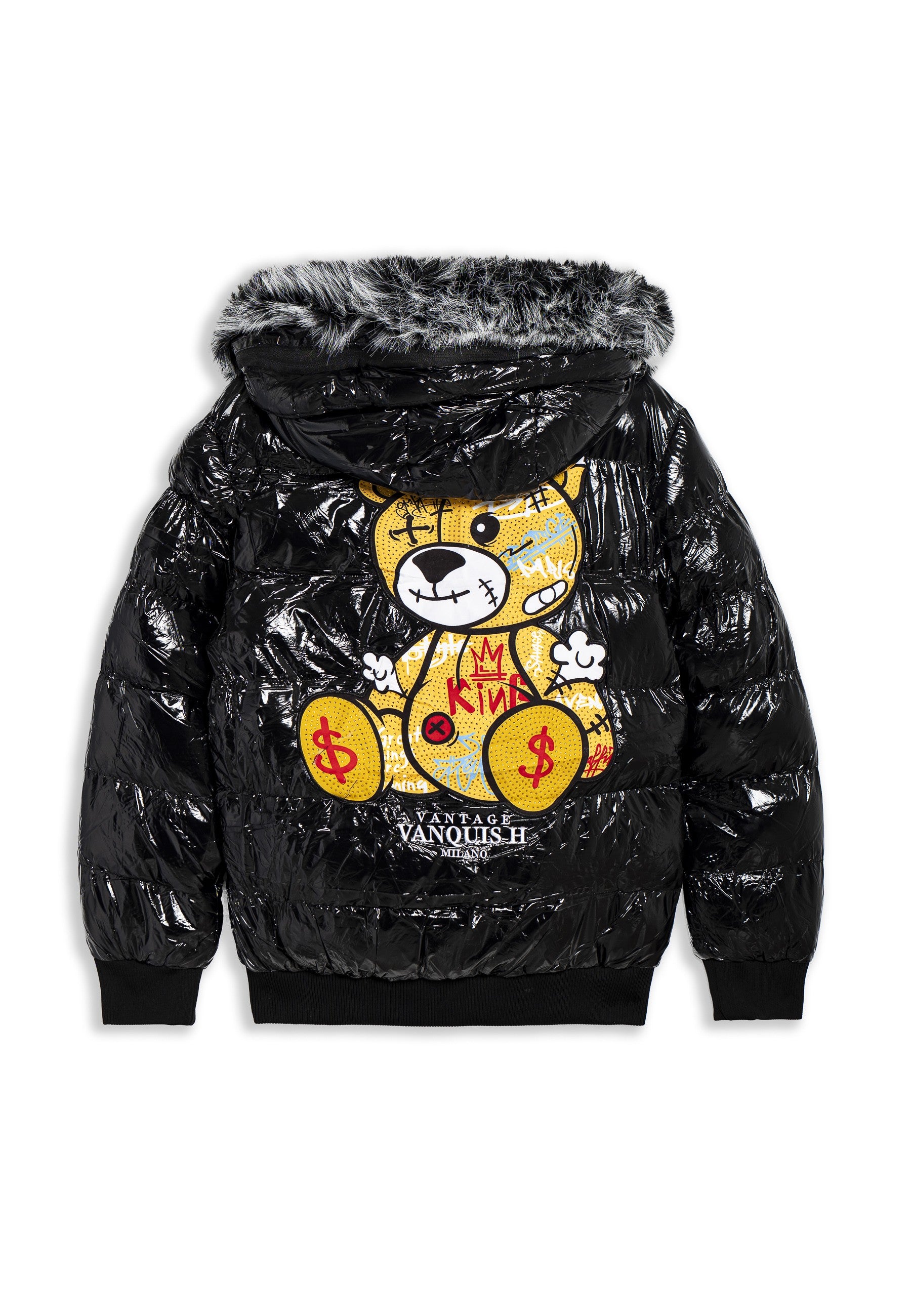 CAZADORA AREA ZERO NEGRA/AMARILLA GRAFITTED BEAR SATIN PUFFY JACKT