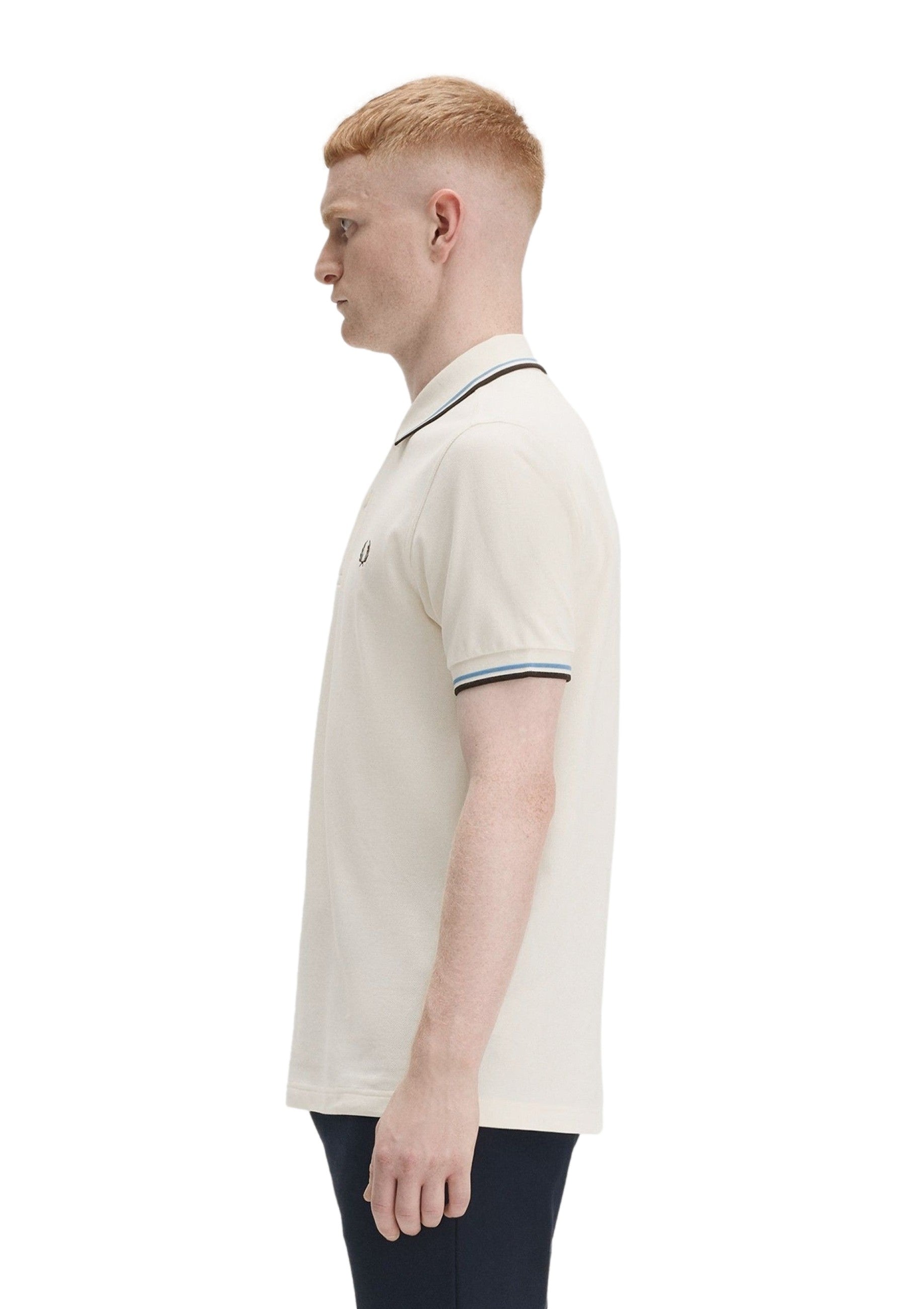 POLO FRED PERRY BEIGE/AZUL-NEGRO TWIN TIPPED SHIRT