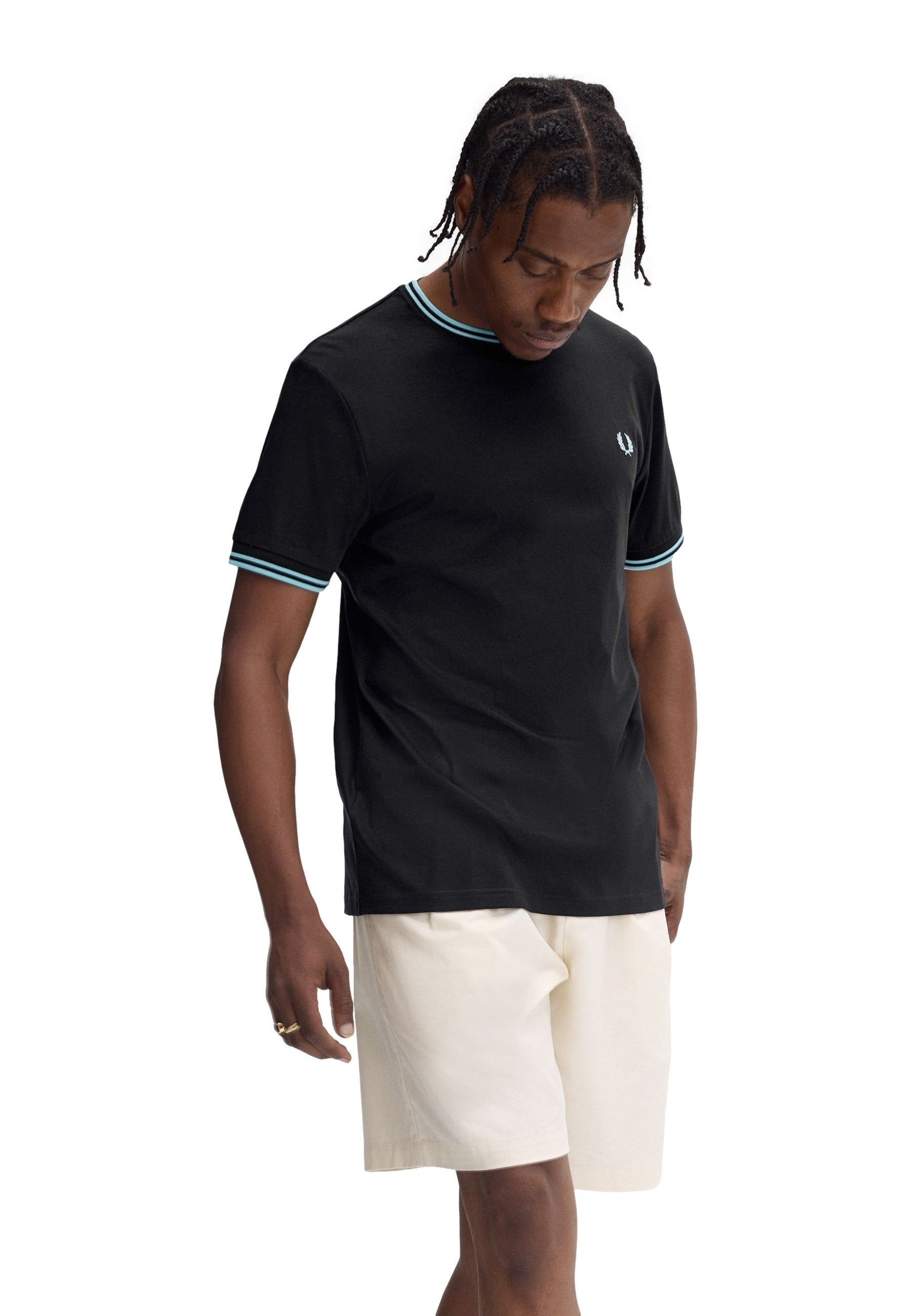 CAMISETA FRED PERRY NEGRA/AZUL RIBETED NECK TEE
