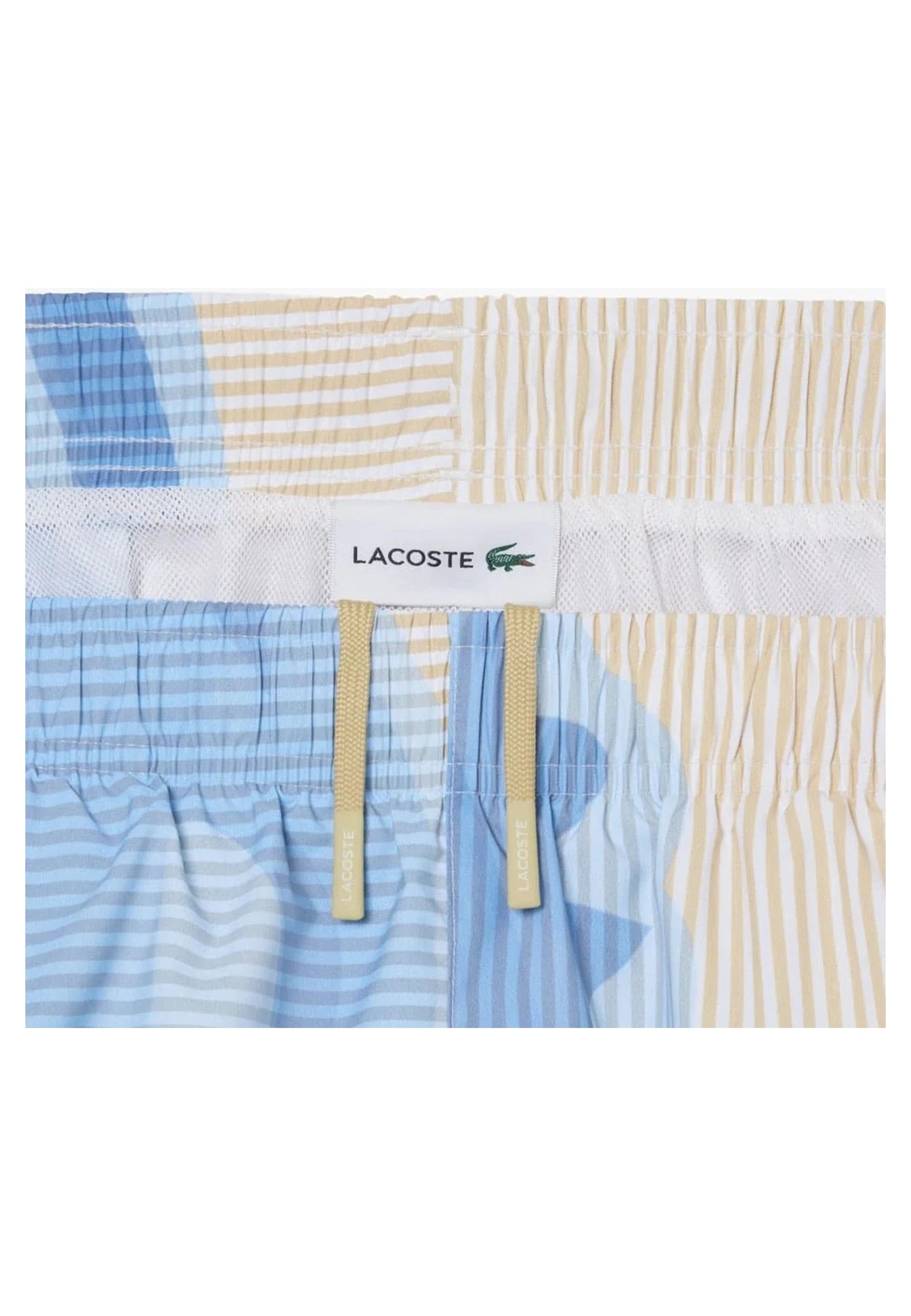 BAÑADOR LACOSTE BEIGE STRIPPED CROCO SWIMSHORT