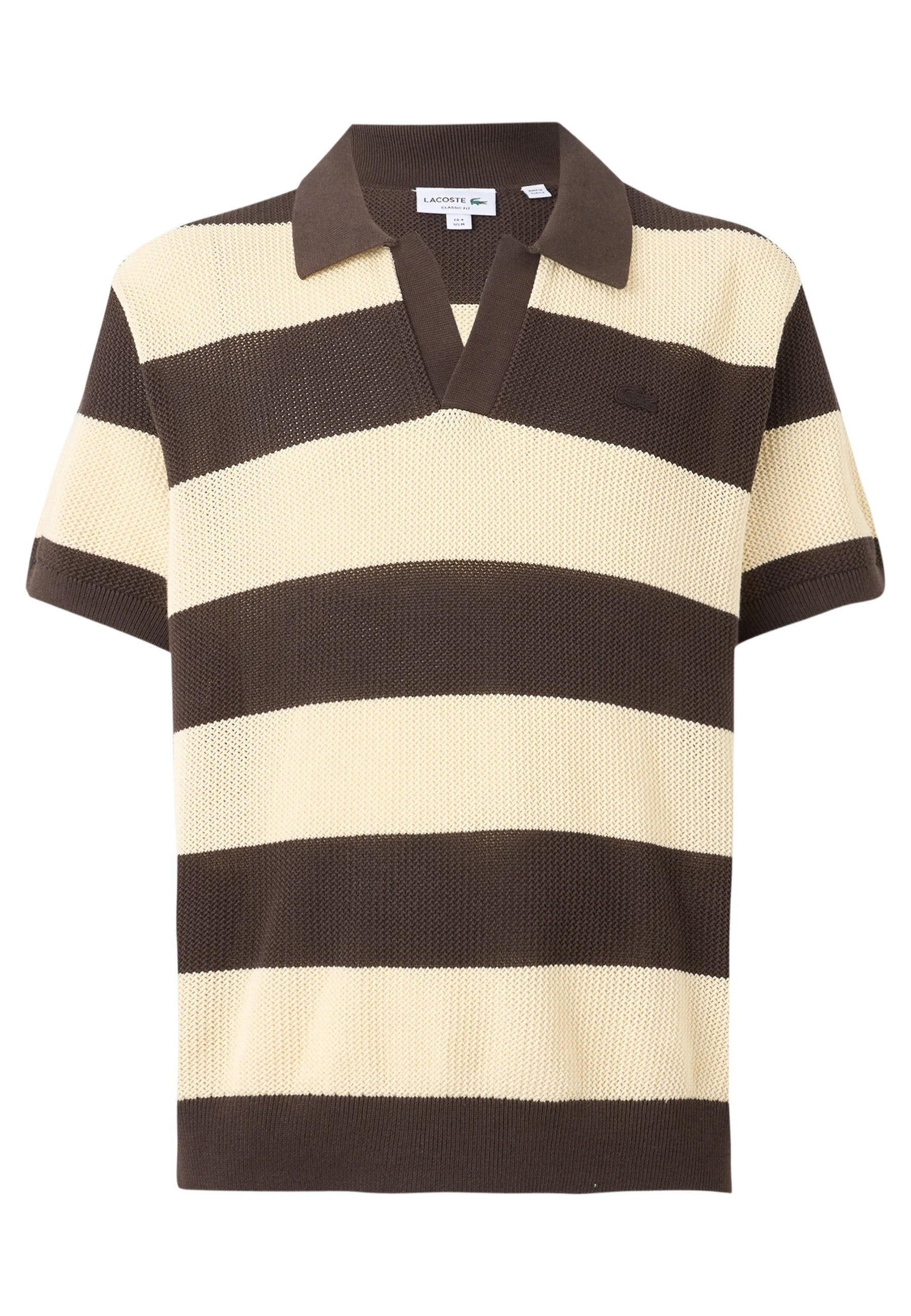CAMISETA LACOSTE MARRON/BEIGE RAYAS STRIPPED POLO COLLAR SWEATER