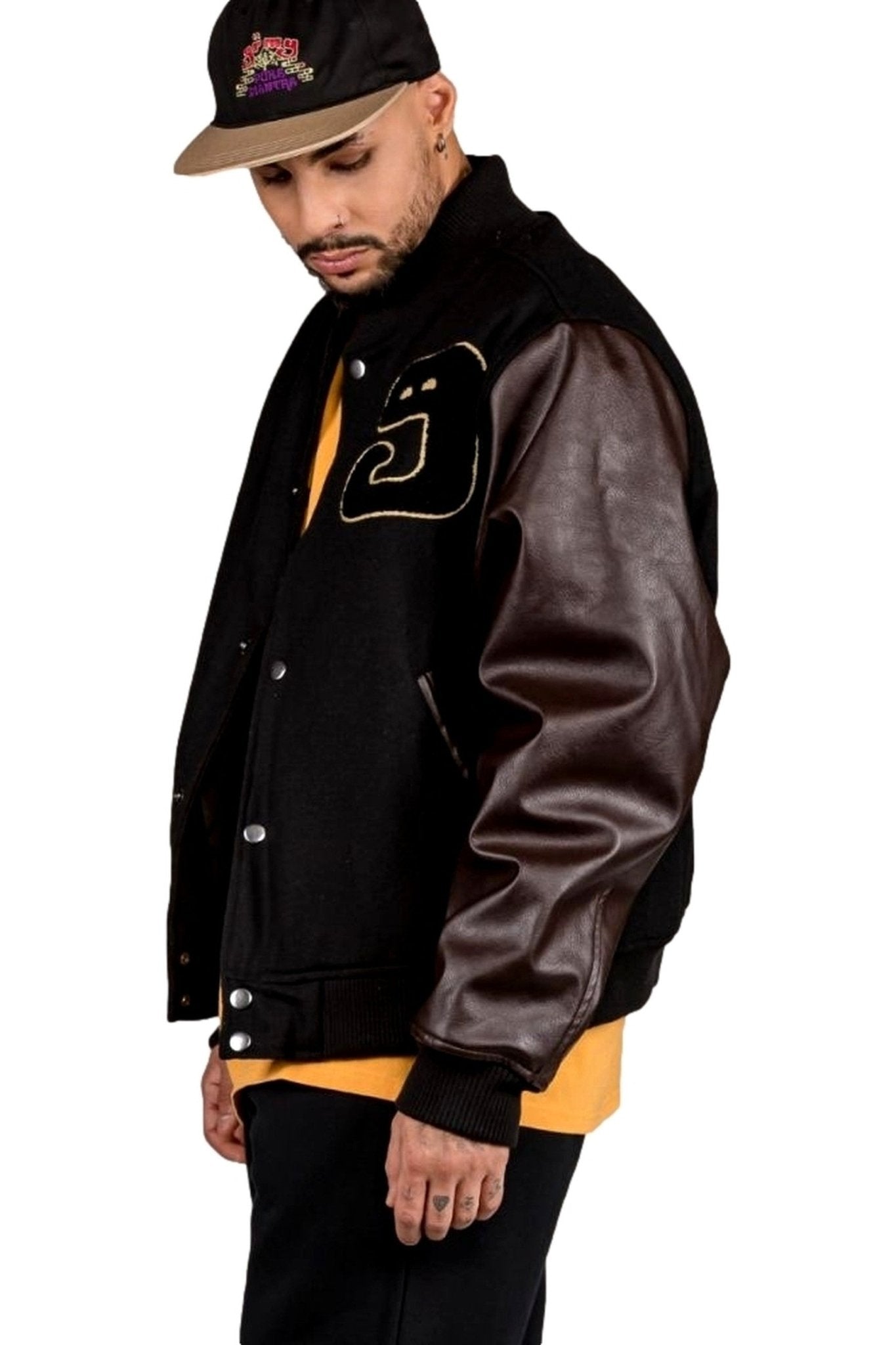 BEISBOLERA GRIMEY NEGRA LUST MANTRA WOOL BASEBALL JACKET - AREA ZERO