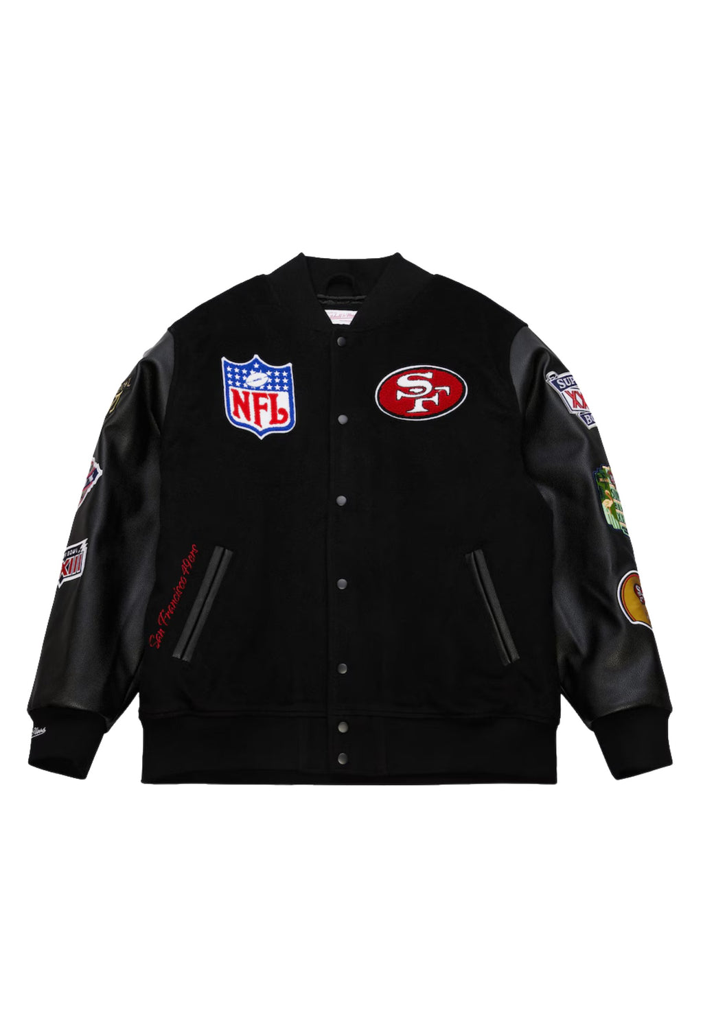 BEISBOLERA MITCHELL & NESS NEGRA SANFRANCISCO 49ERS VARSITY LETTERMAN JACKET