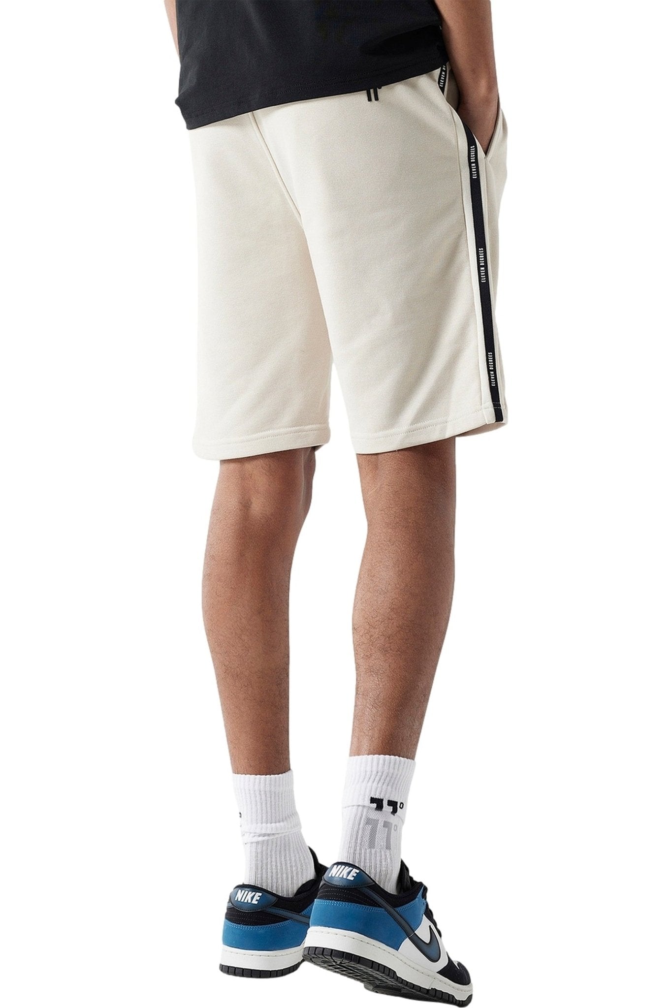 BERMUDA 11 DEGREES BEIGE COLOUR BLOCK TAPED SWEAT SHORT - AREA ZERO