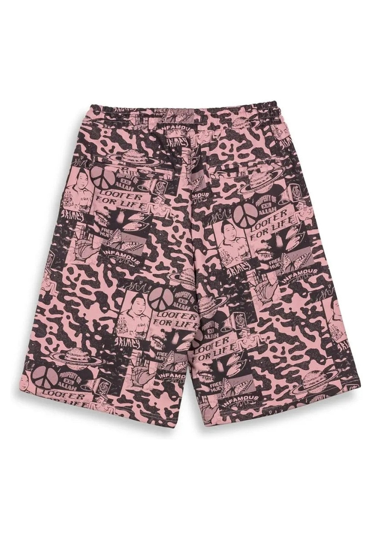 BERMUDA GRIMEY ROSA PEACE WHITHIN ALL OVER PRINT BAGGY SWEATSHORTS - AREA ZERO