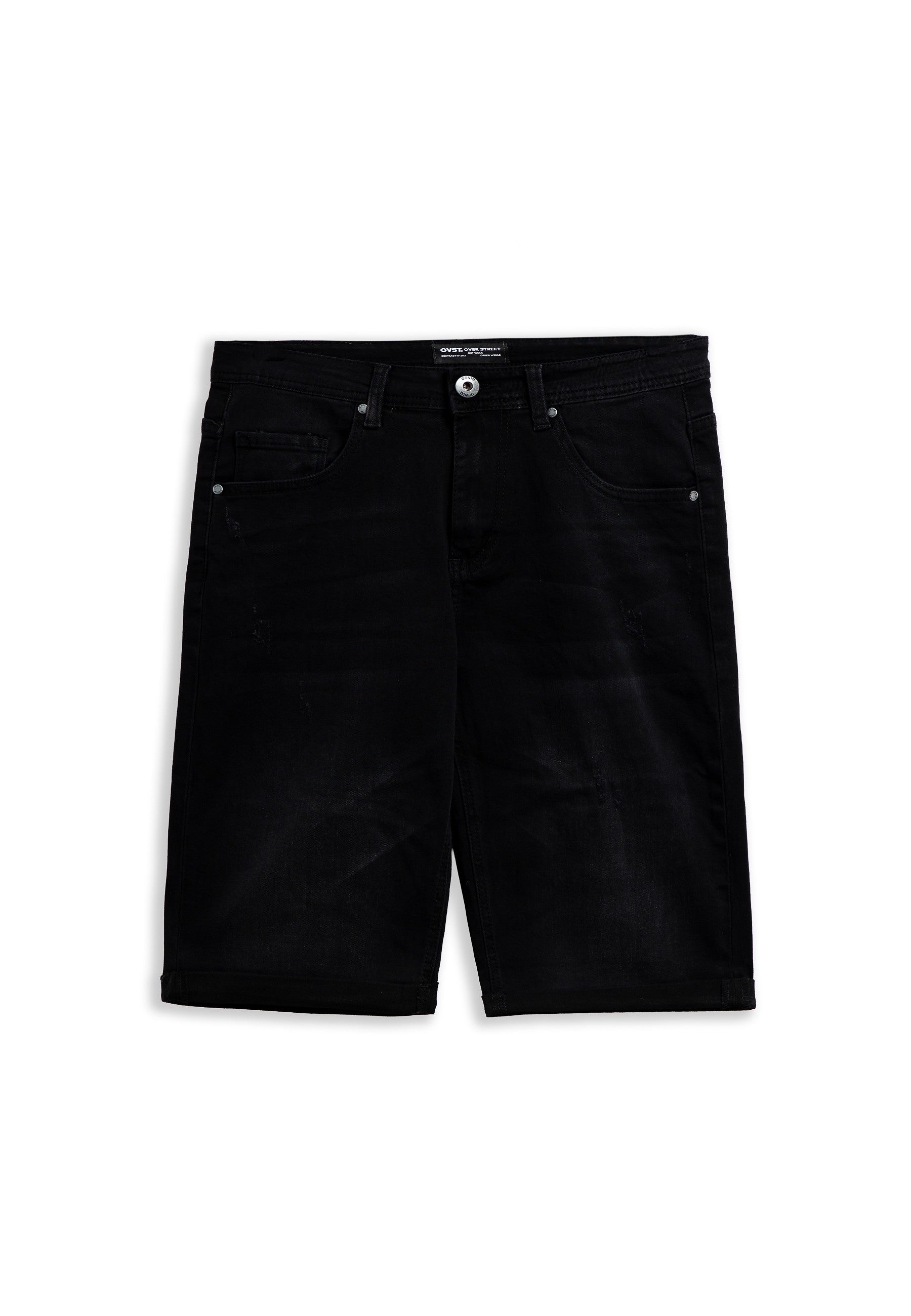BERMUDA NEGRA GASTADA WASHED DENIM SHORT
