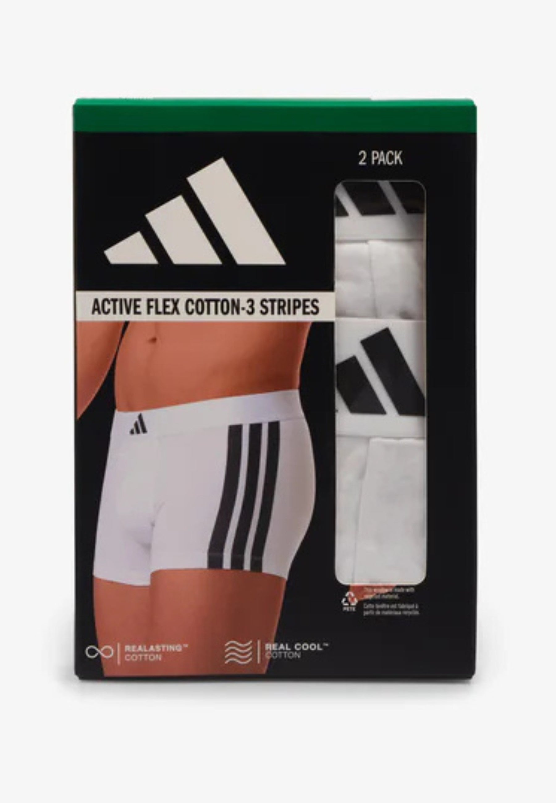 BIPACK BOXERS ADIDAS BLANCOS ACTIVE FLEX COTTON 3 STRIPES PACK