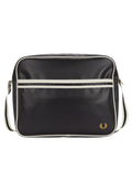 BOLSO FRED PERRY NEGRO FRANJAS ASA LARGA LOGO BORDADO