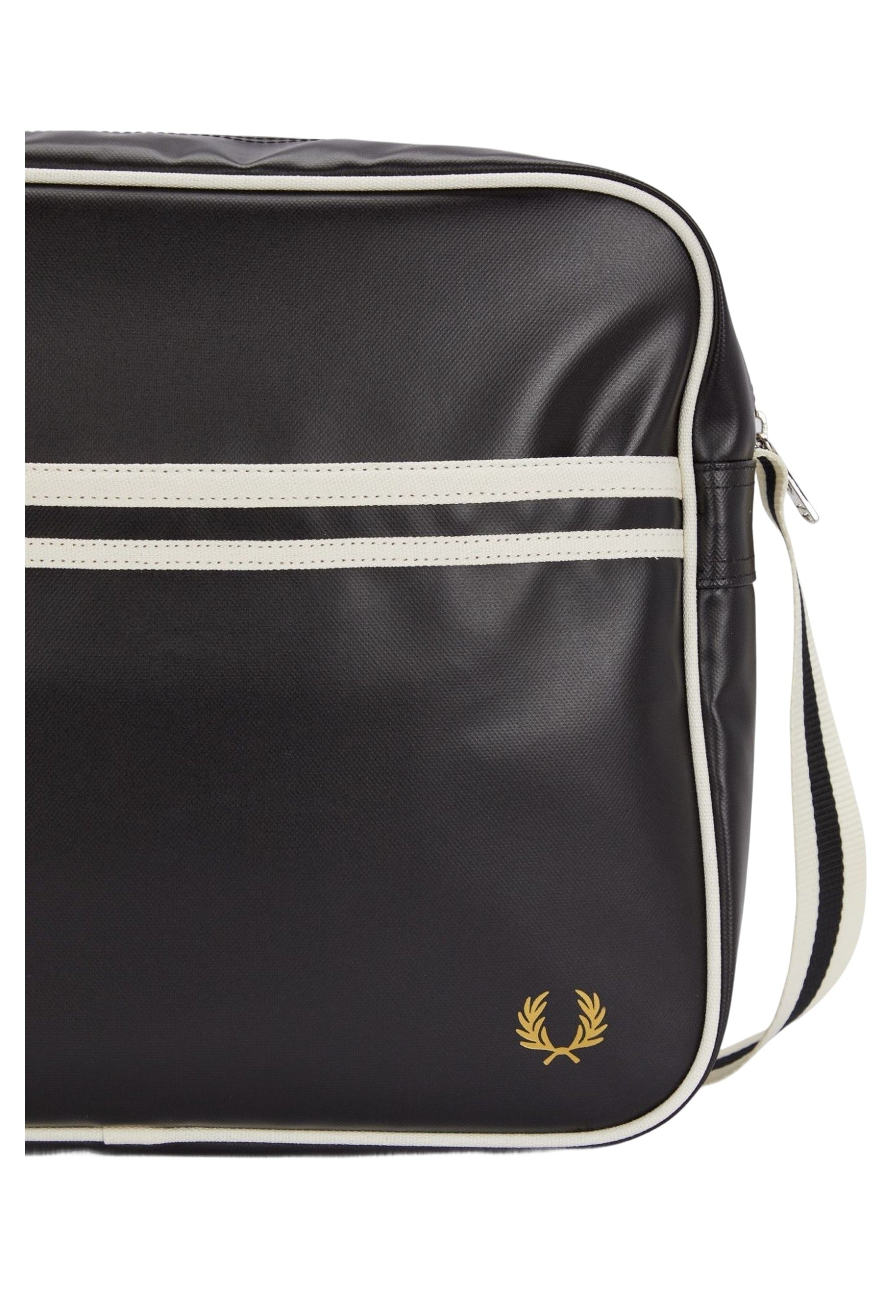 BOLSO FRED PERRY NEGRO FRANJAS ASA LARGA LOGO BORDADO