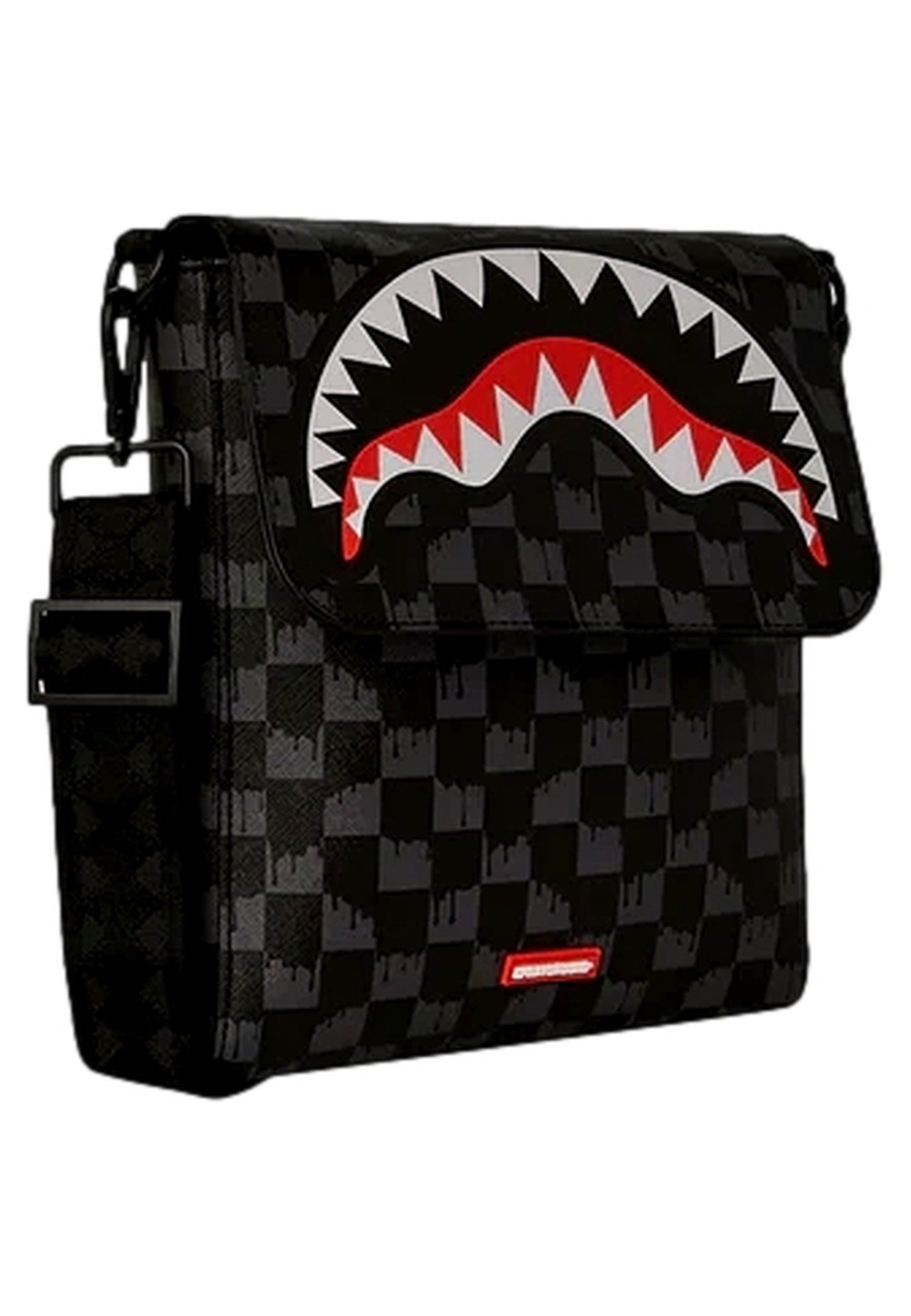 BOLSO SPRAYGROUND NEGRO DRIP CHECK SHARK MESSENGER SLING