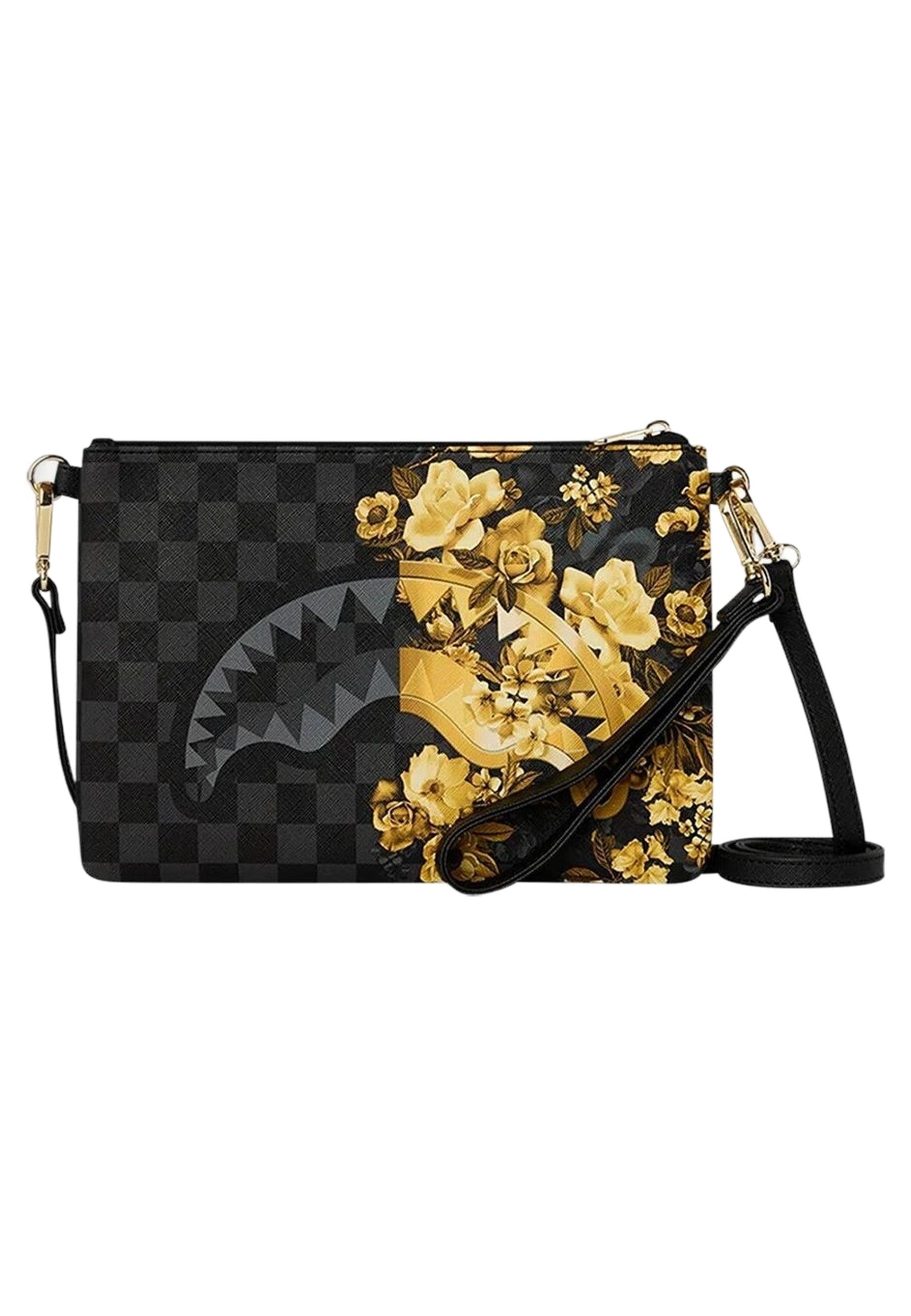 BOLSO SPRAYGROUND NEGRO GOLD FLORAL REMIX CROSSOVER CLUTCH
