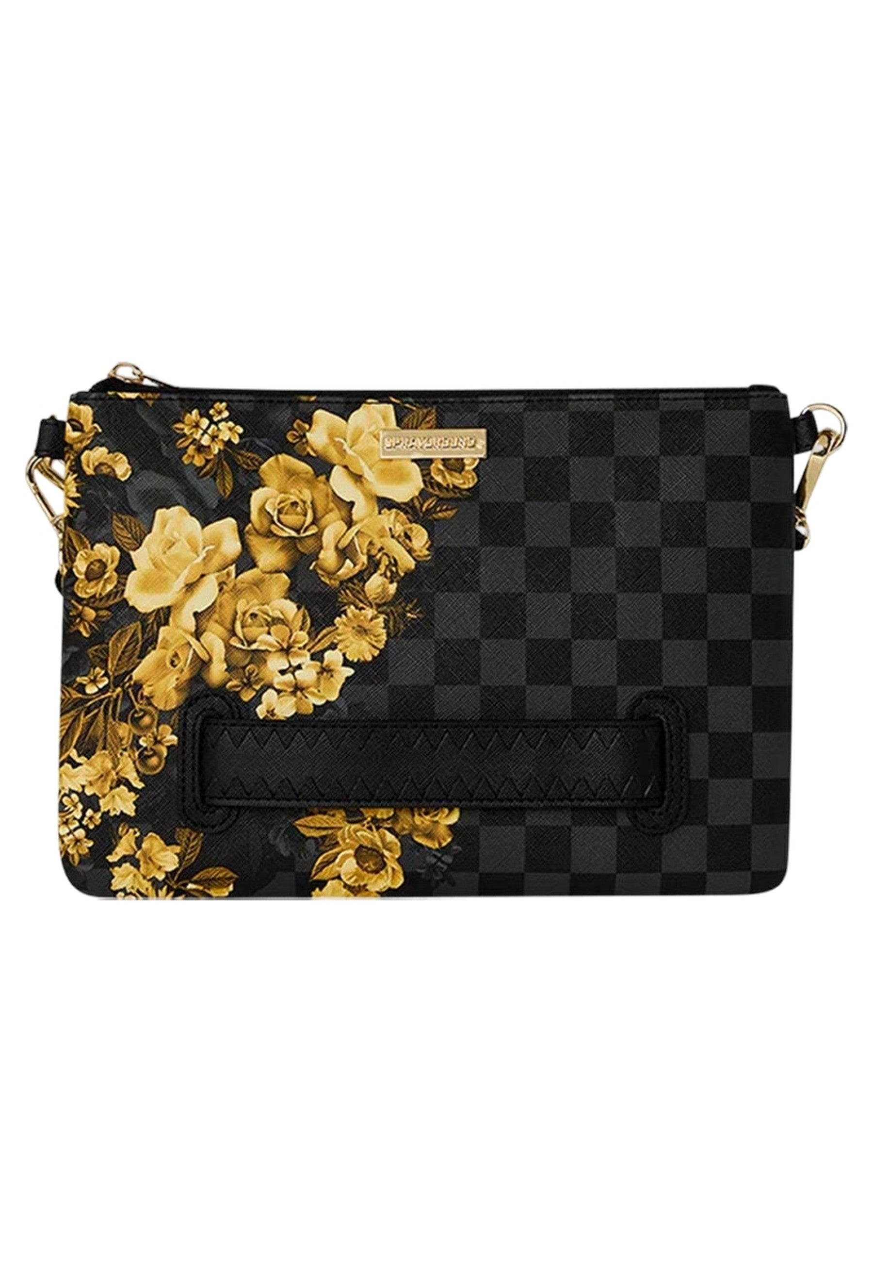BOLSO SPRAYGROUND NEGRO GOLD FLORAL REMIX CROSSOVER CLUTCH