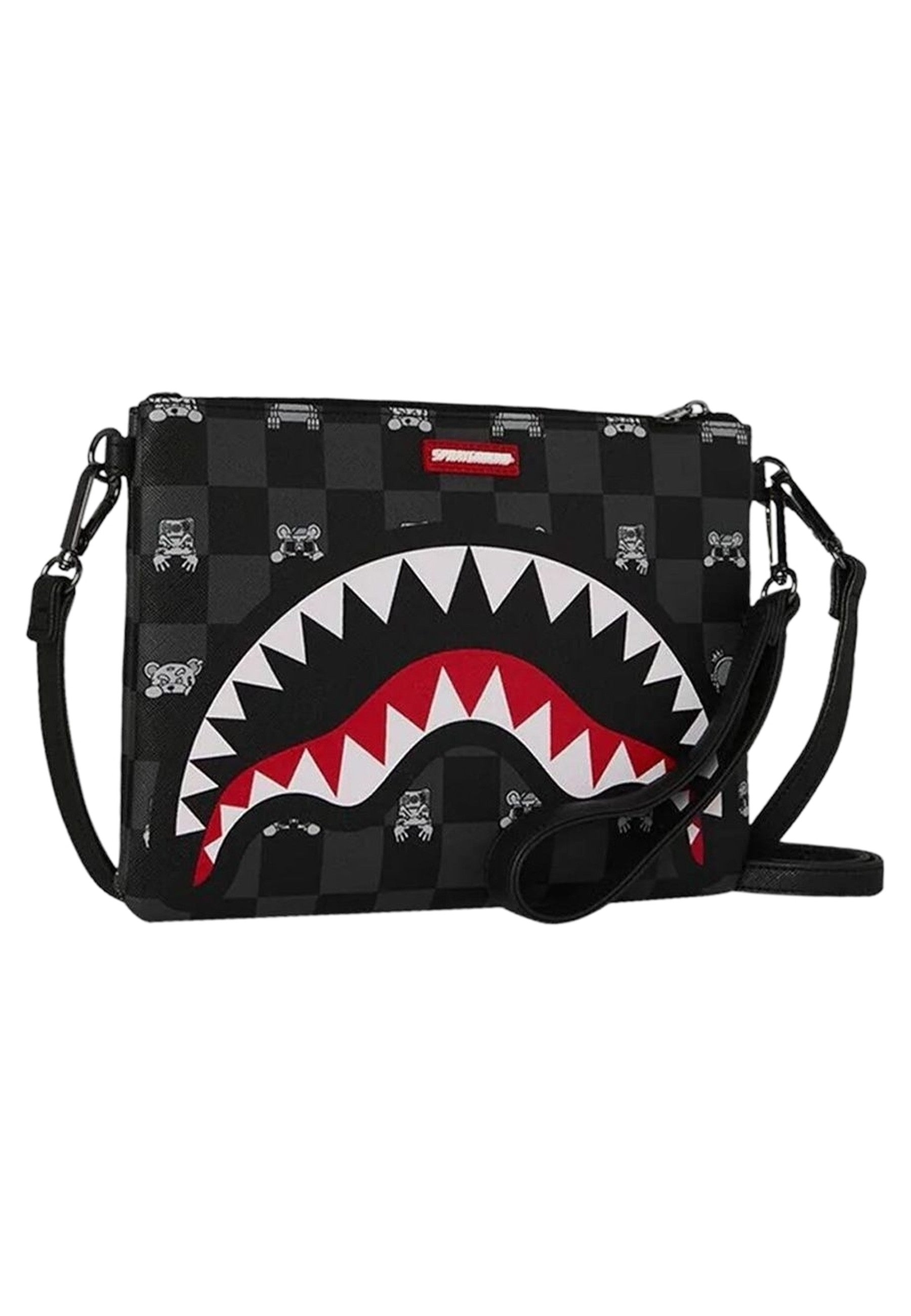 BOLSO SPRAYGROUND NEGRO GRAY PEEKING CHARACTER CHECK CROSSOVER CLUTCH