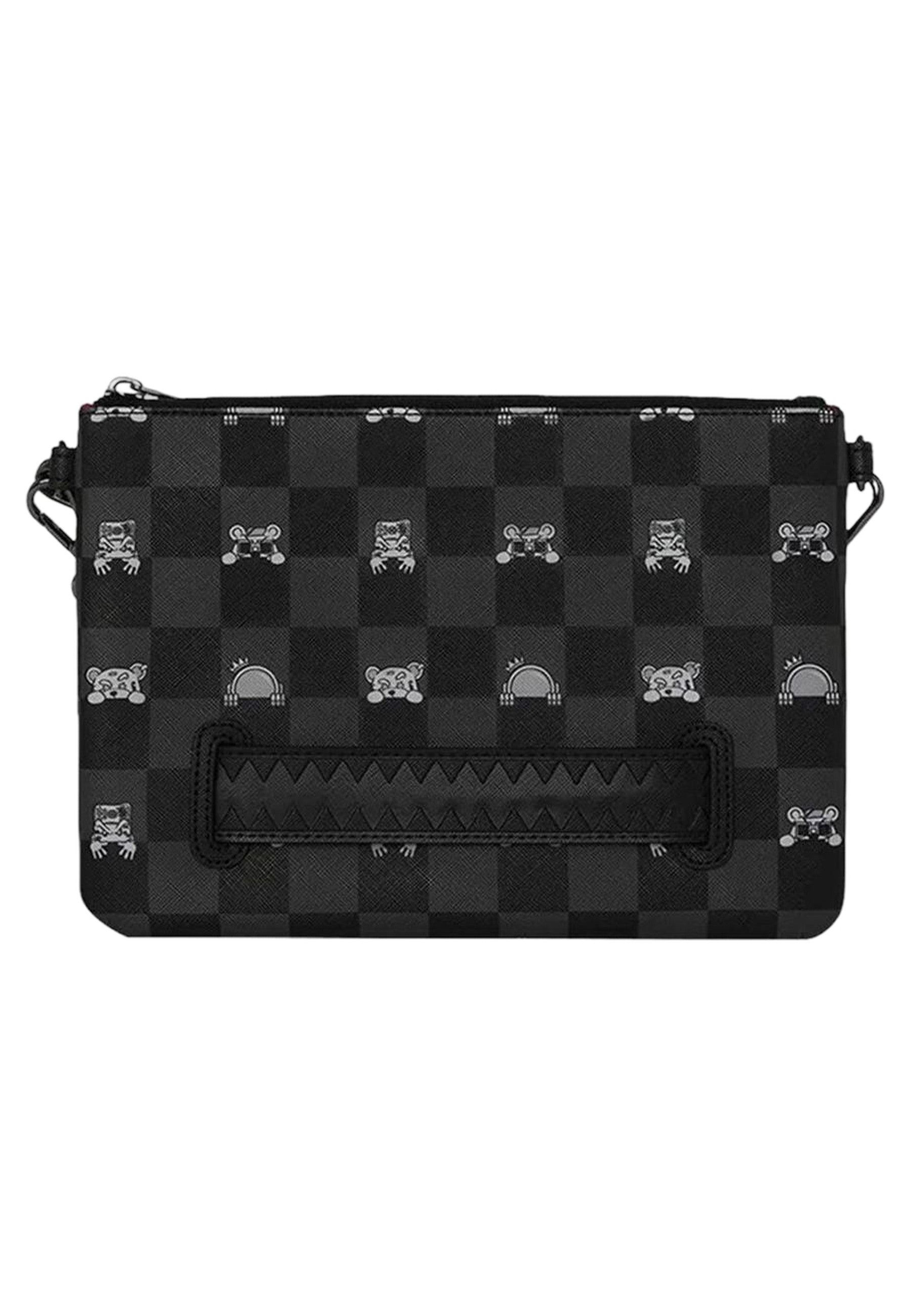 BOLSO SPRAYGROUND NEGRO GRAY PEEKING CHARACTER CHECK CROSSOVER CLUTCH