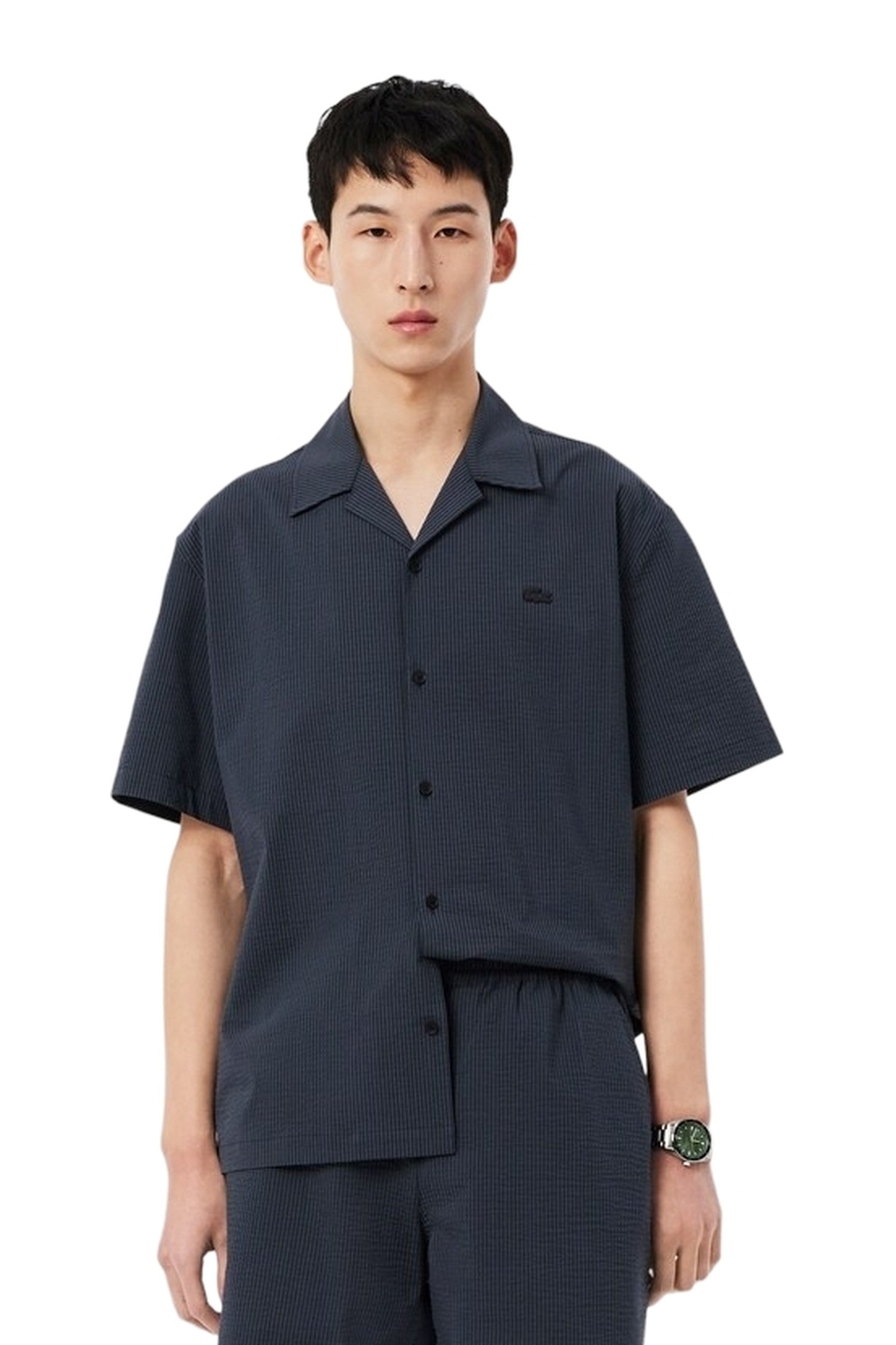 CAMISA LACOSTE NEGRA SEEKSUCKER RELAXED FIT SHIRT