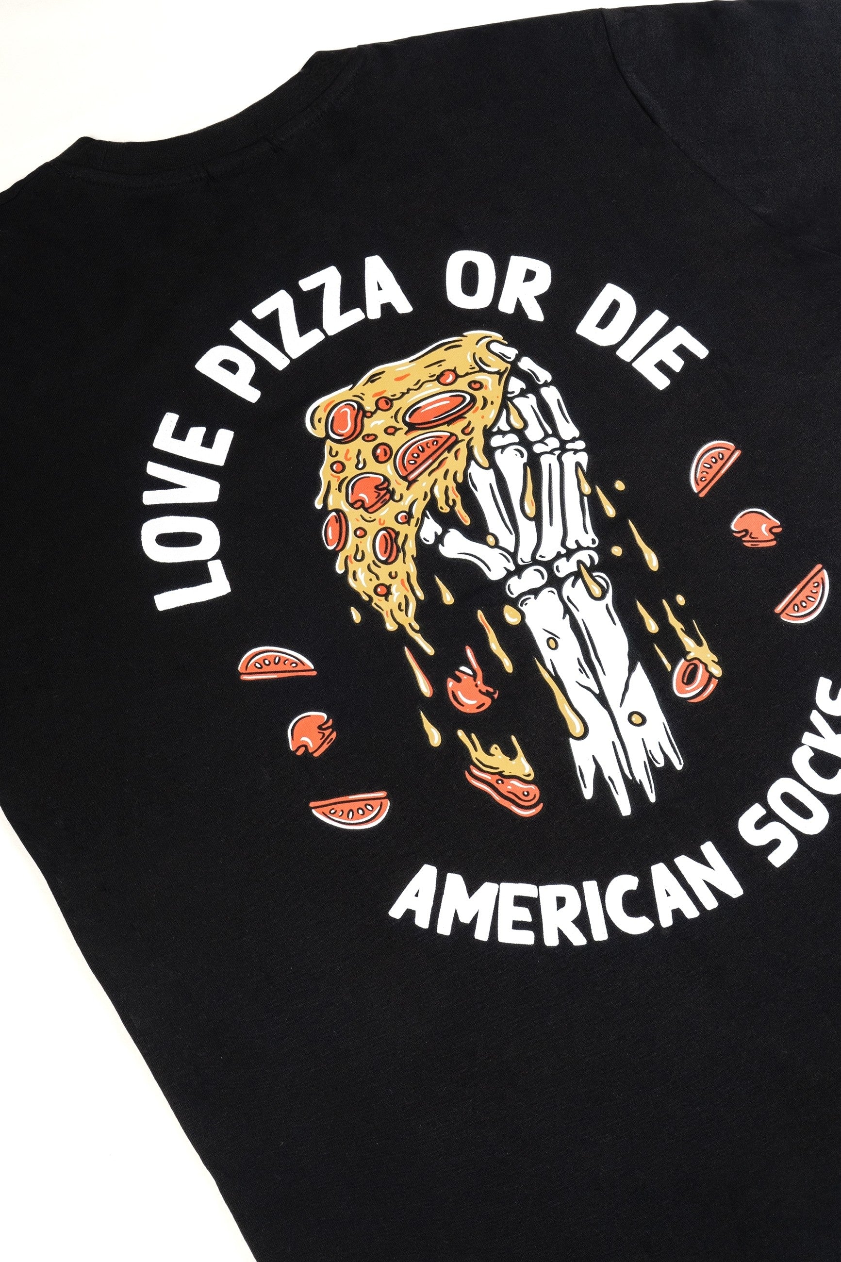 CAMISETA AMERICAN SOCKS NEGRA LOVE PIZZA OR DIE TEE