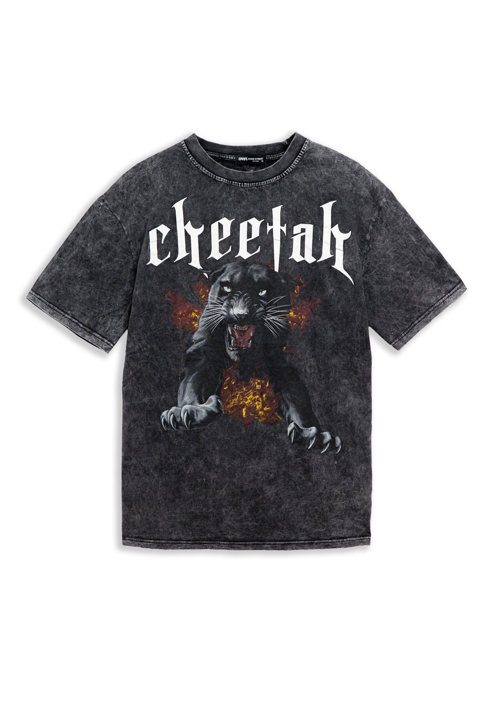 CAMISETA ANTRACITA CHEETAH FLAMES WASHED TEE