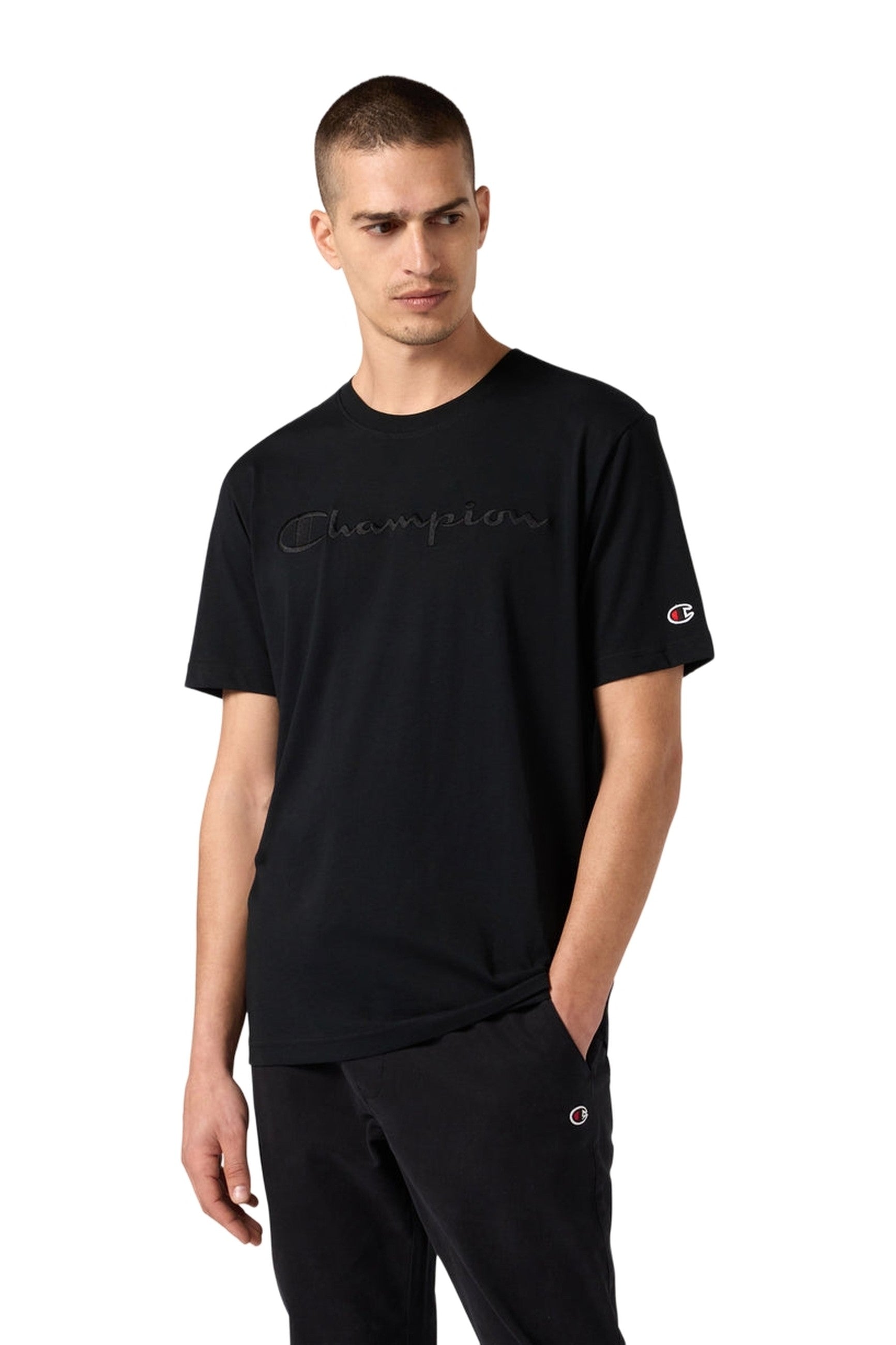 CAMISETA CHAMPION NEGRA ICONS EMBROIDERED LOGO TEE