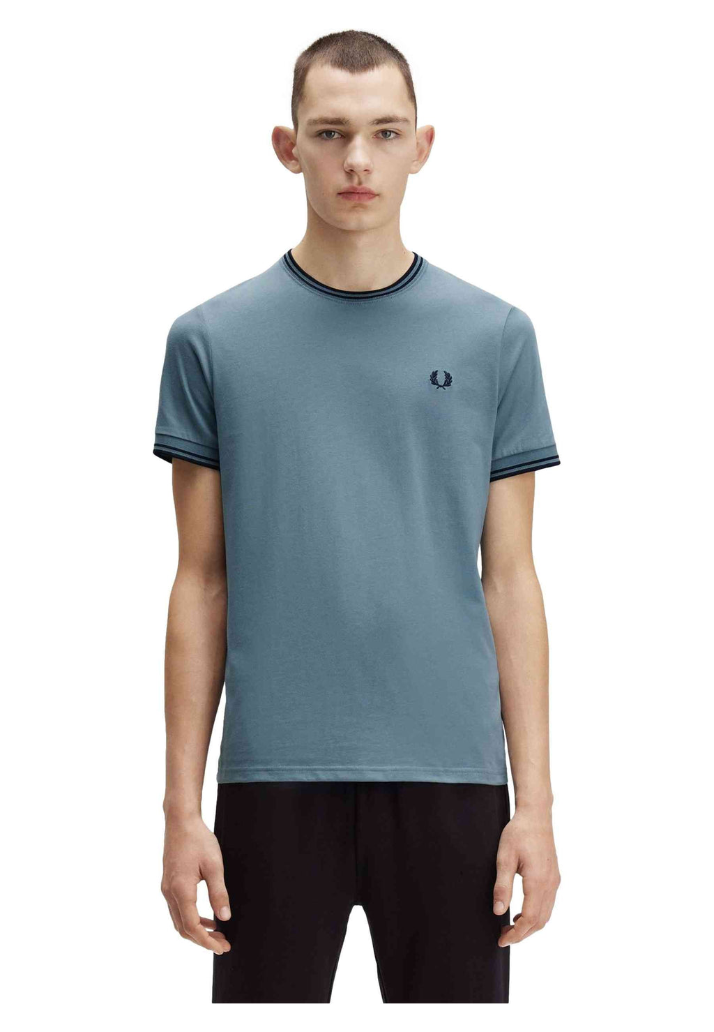 CAMISETA FRED PERRY AZUL CONTRAST RIBETED TEE