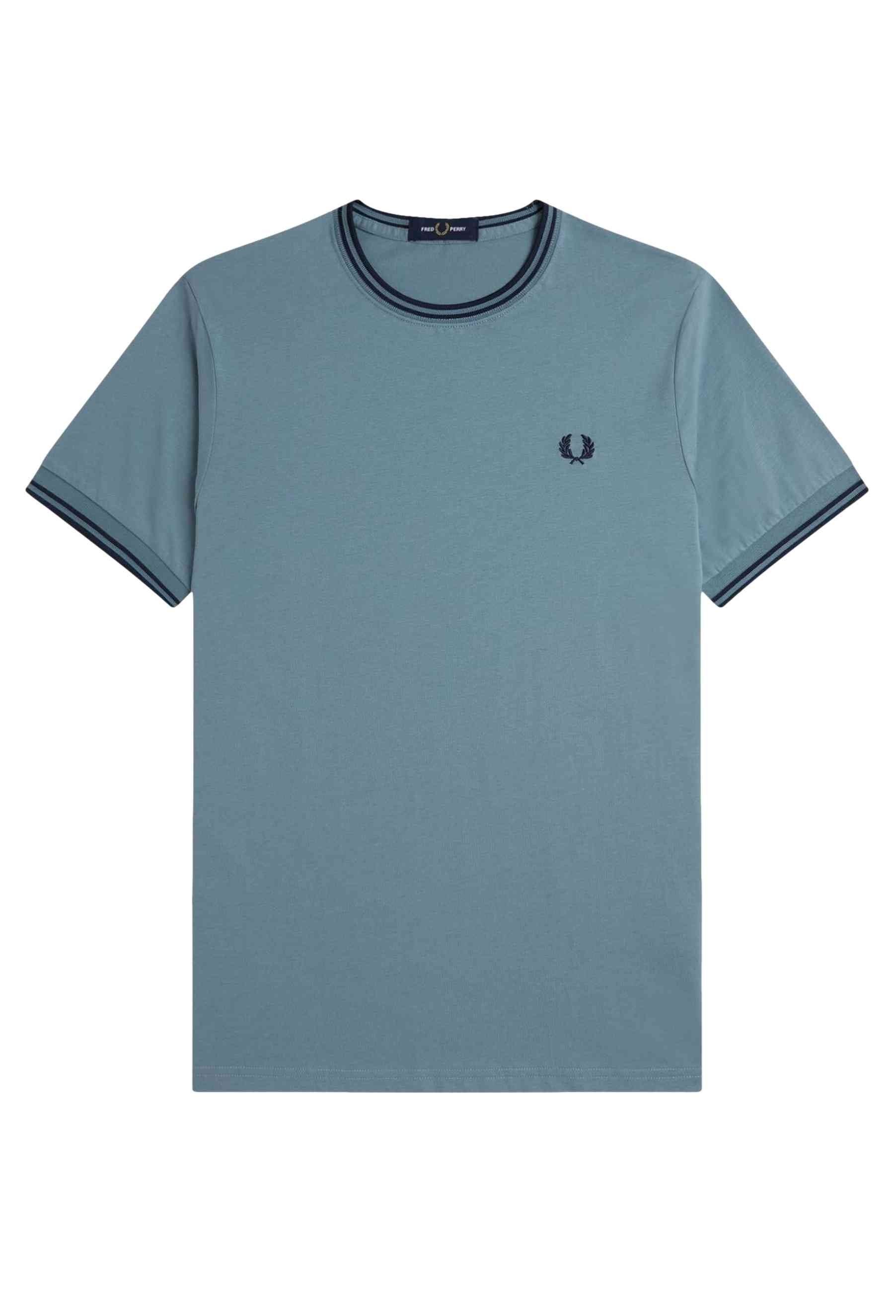 CAMISETA FRED PERRY AZUL CONTRAST RIBETED TEE