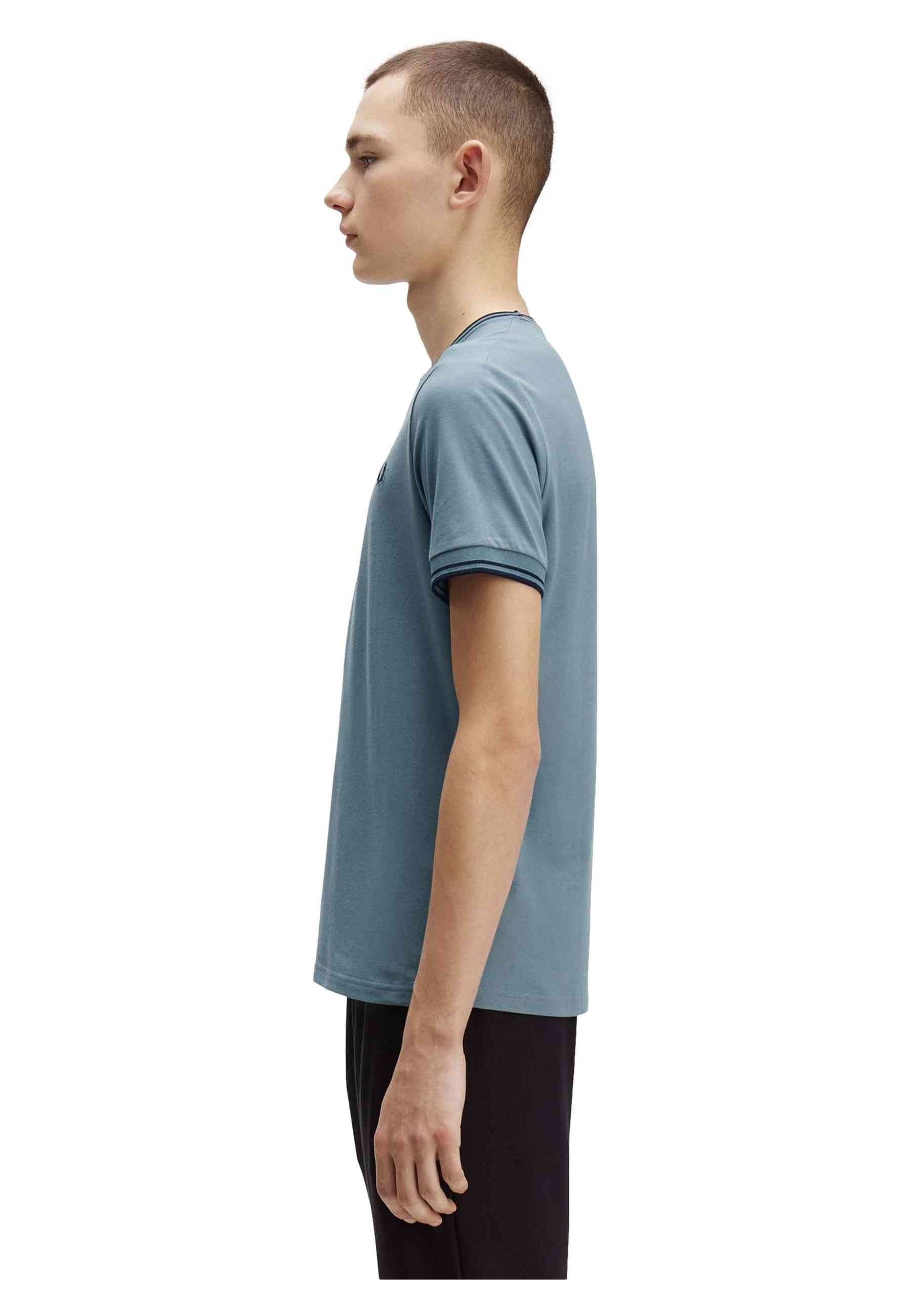 CAMISETA FRED PERRY AZUL CONTRAST RIBETED TEE