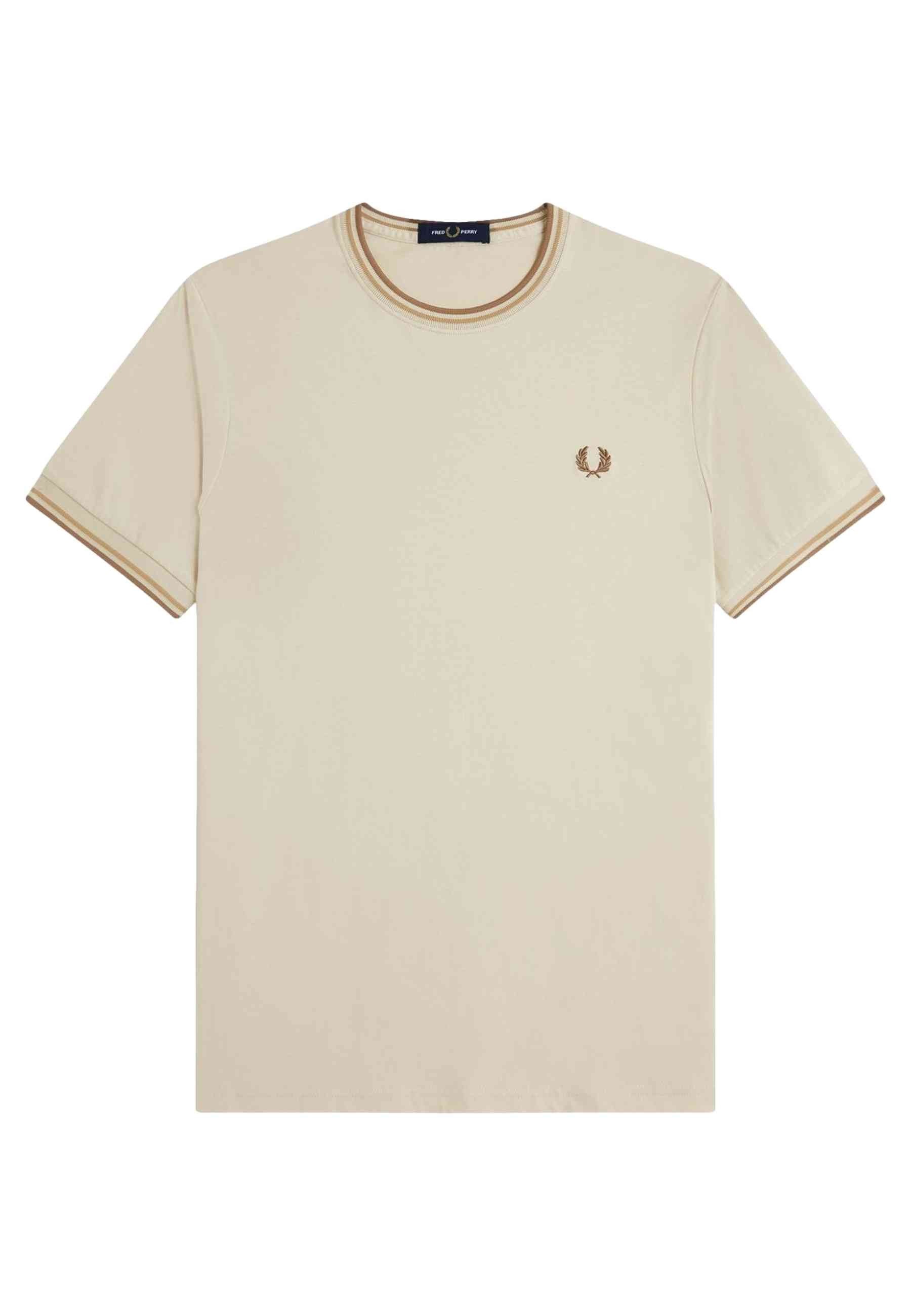 CAMISETA FRED PERRY BEIGE CONTRAST RIBETED TEE