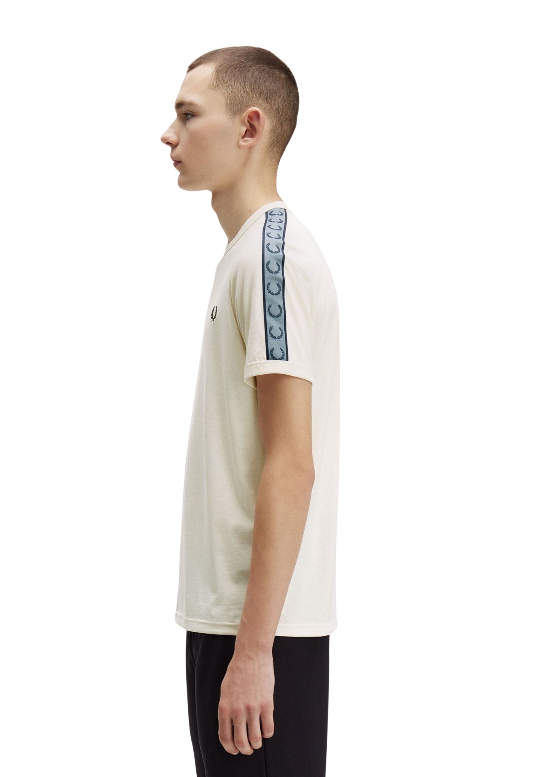 CAMISETA FRED PERRY BEIGE CONTRAST TAPE RINGER TEE