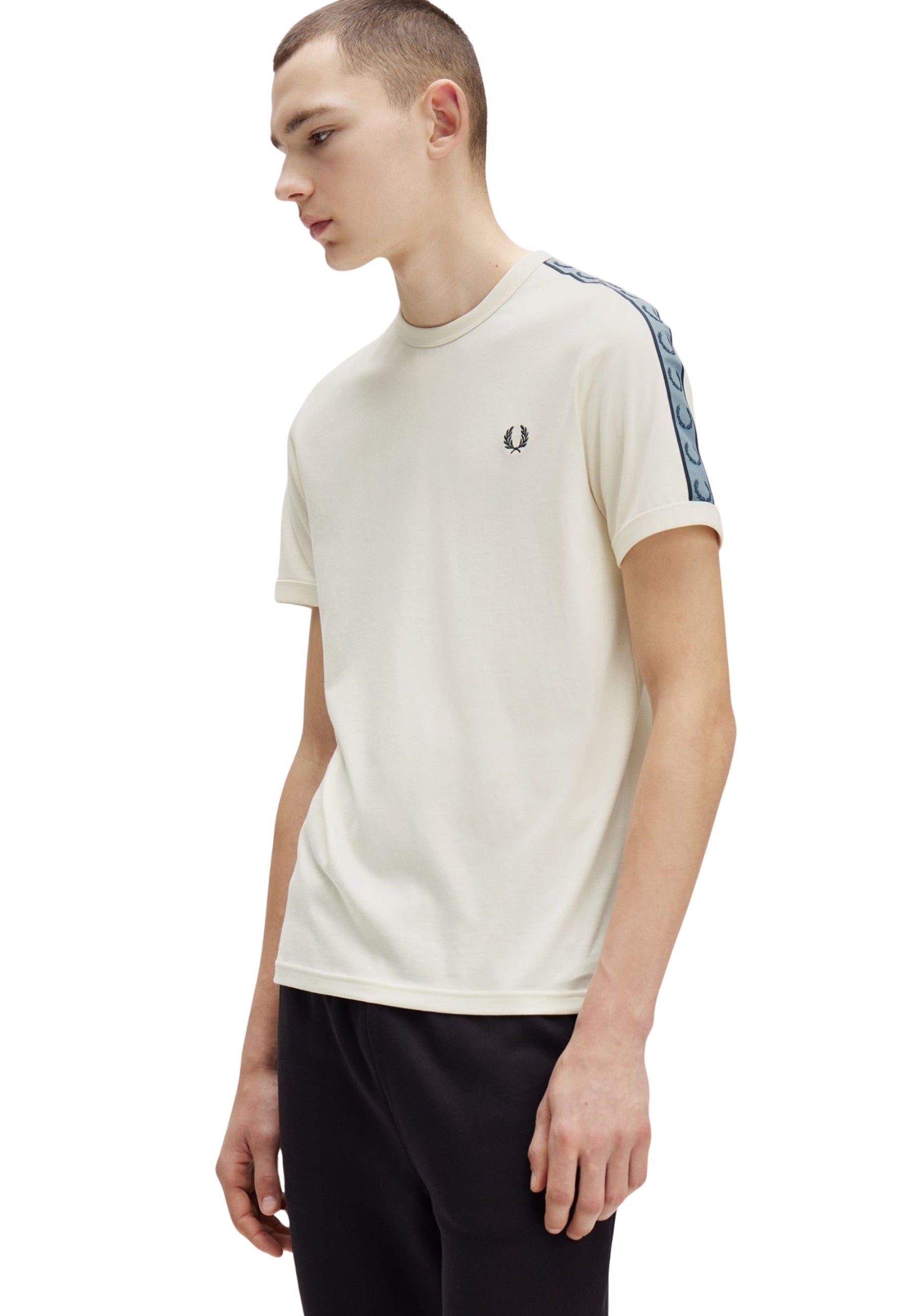 CAMISETA FRED PERRY BEIGE CONTRAST TAPE RINGER TEE