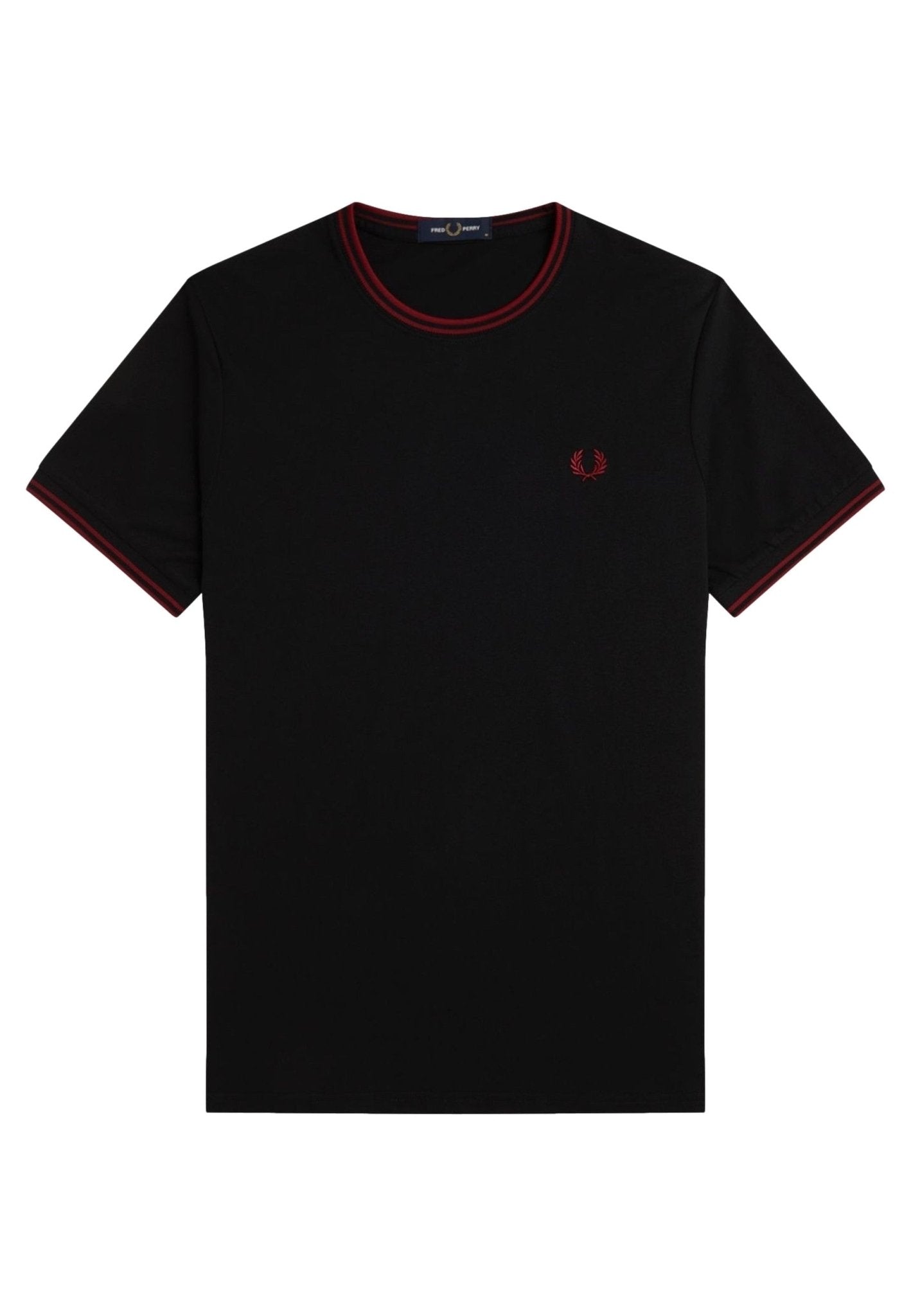 CAMISETA FRED PERRY NEGRA/ROJA RIBETED NECK - AREA ZERO
