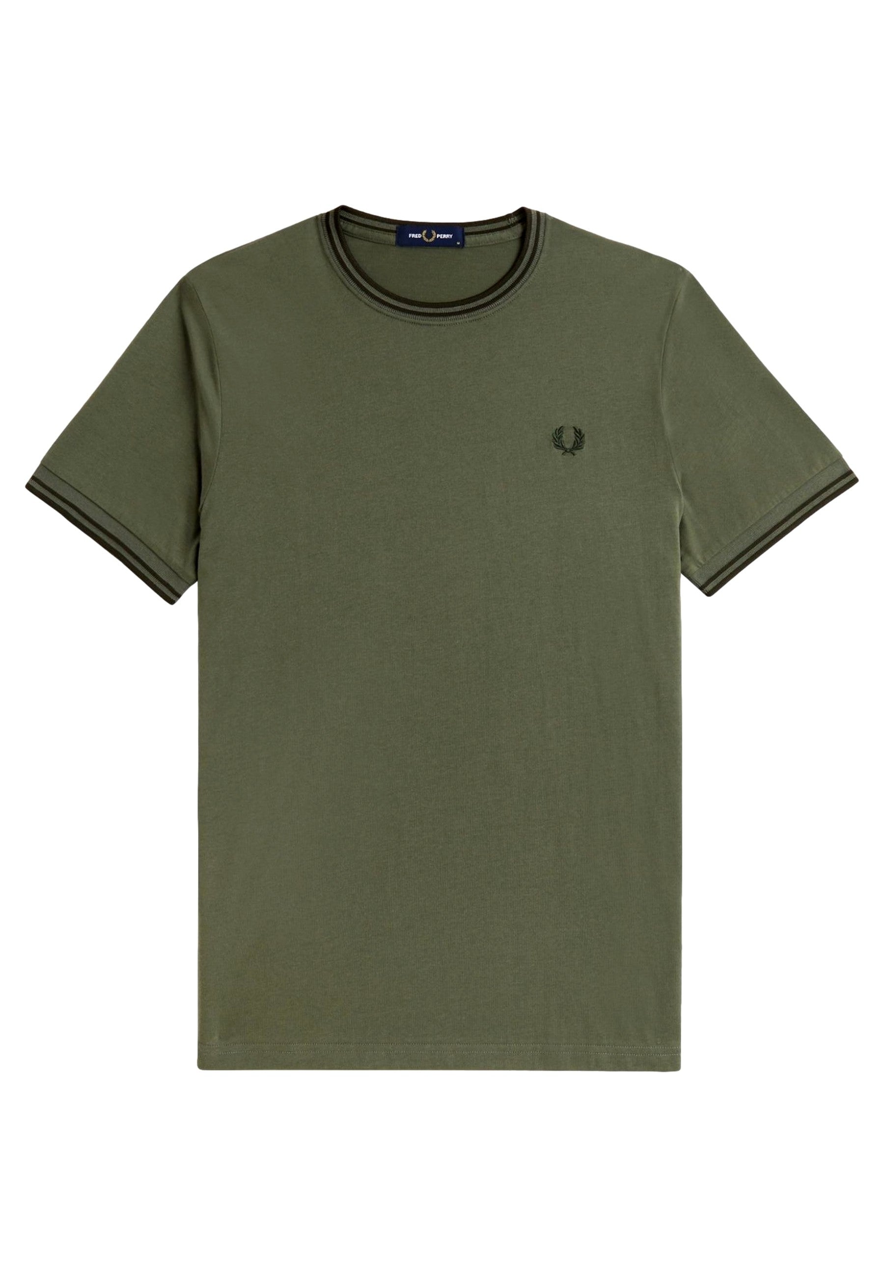 CAMISETA FRED PERRY VERDE CONTRAST RIBETED NECK W49 TEE