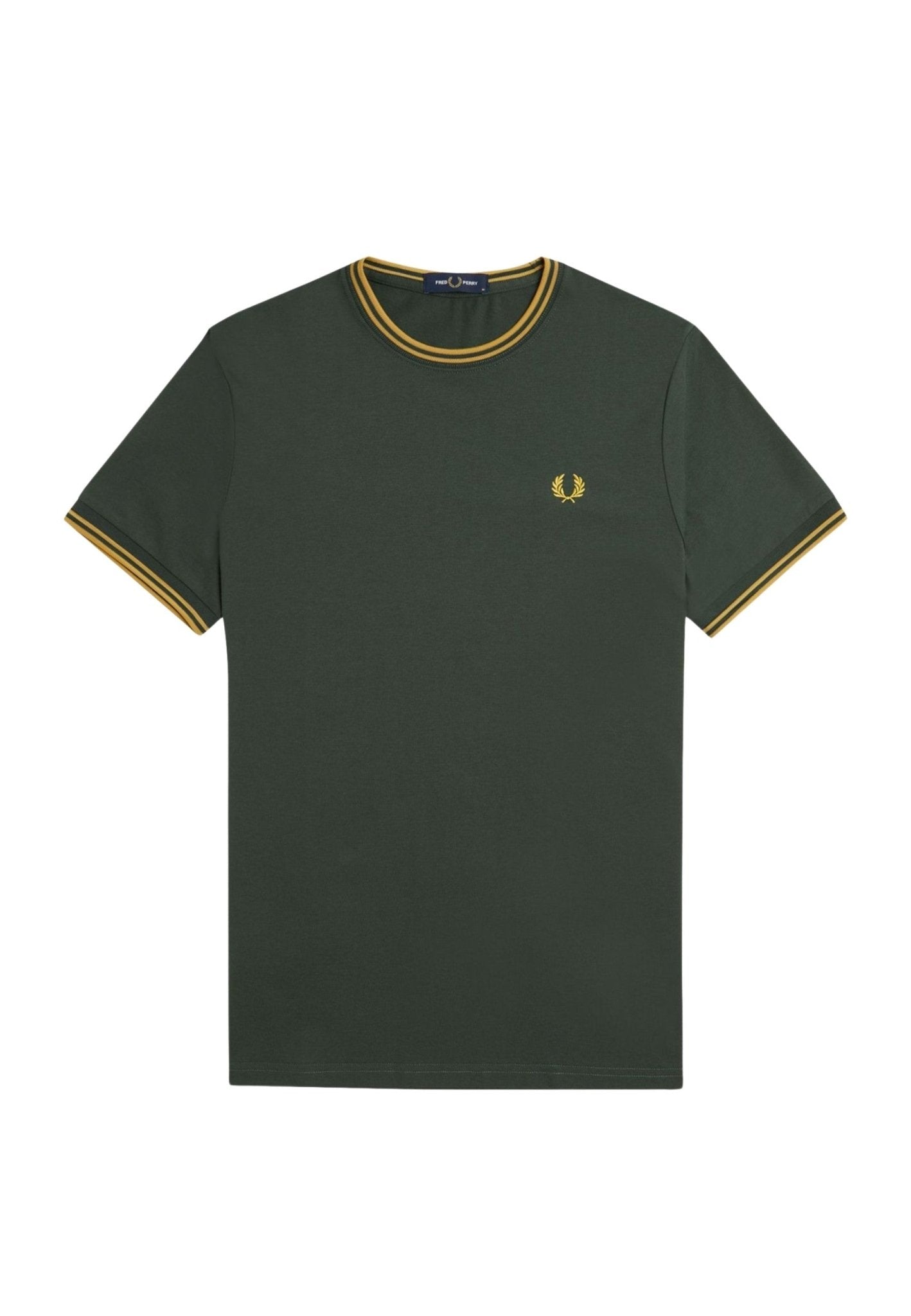 CAMISETA FRED PERRY VERDE/AMARILLA RIBETED NECK TEE - AREA ZERO