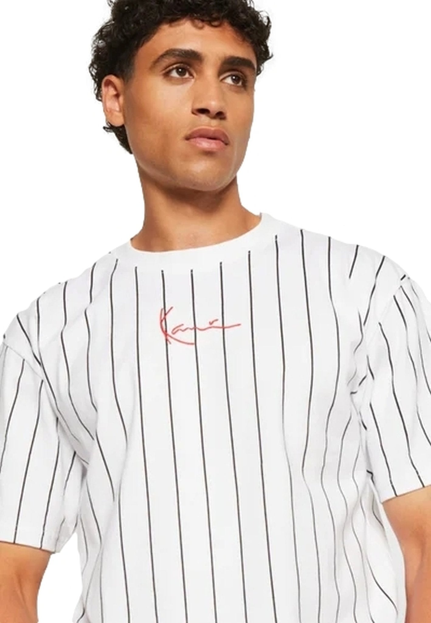 CAMISETA KARL KANI BLANCA SMALL LOGO PINSTRIPE TEE - AREA ZERO