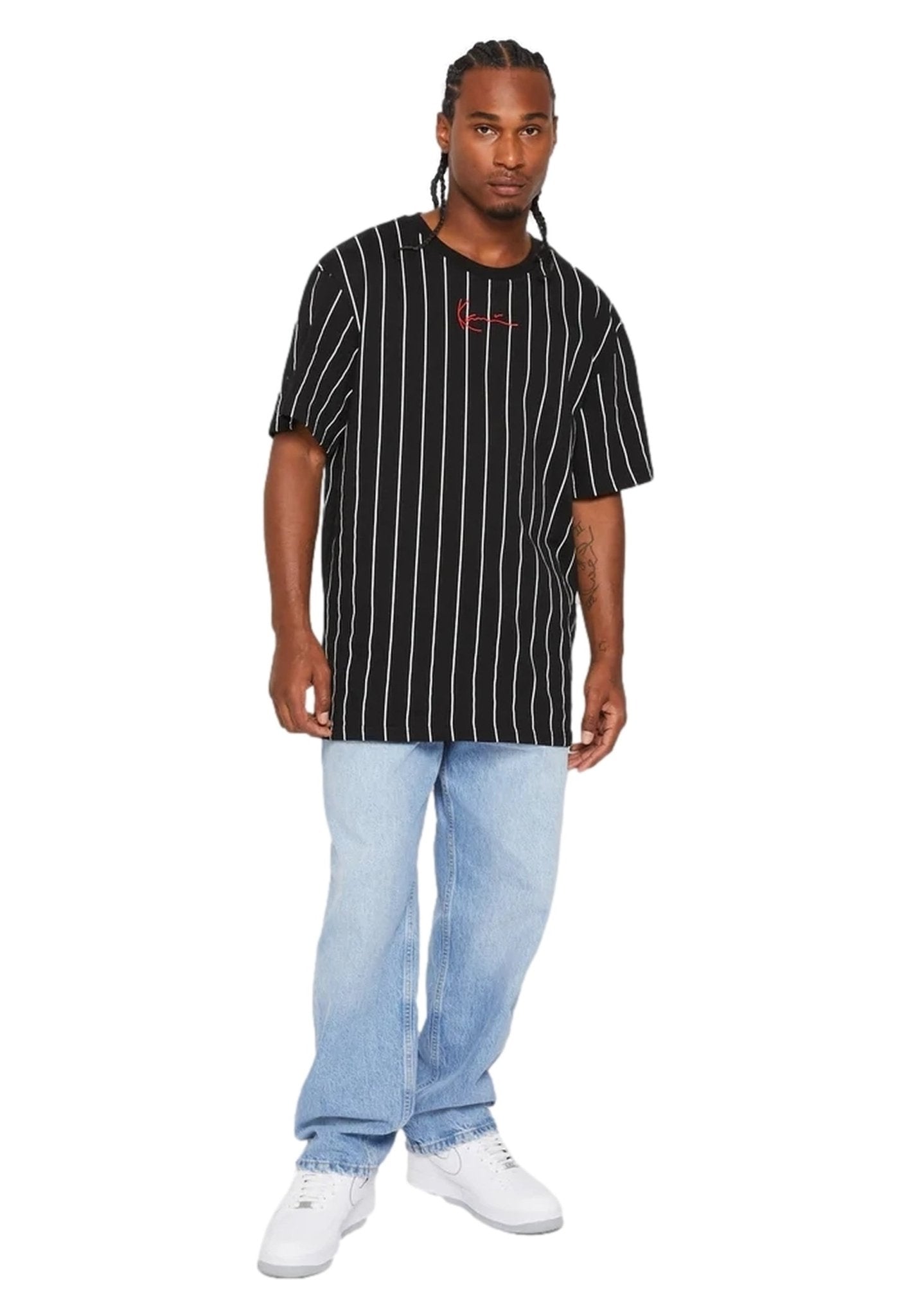 CAMISETA KARL KANI NEGRA SMALL SIGNATURE PINSTRIPE TEE - AREA ZERO
