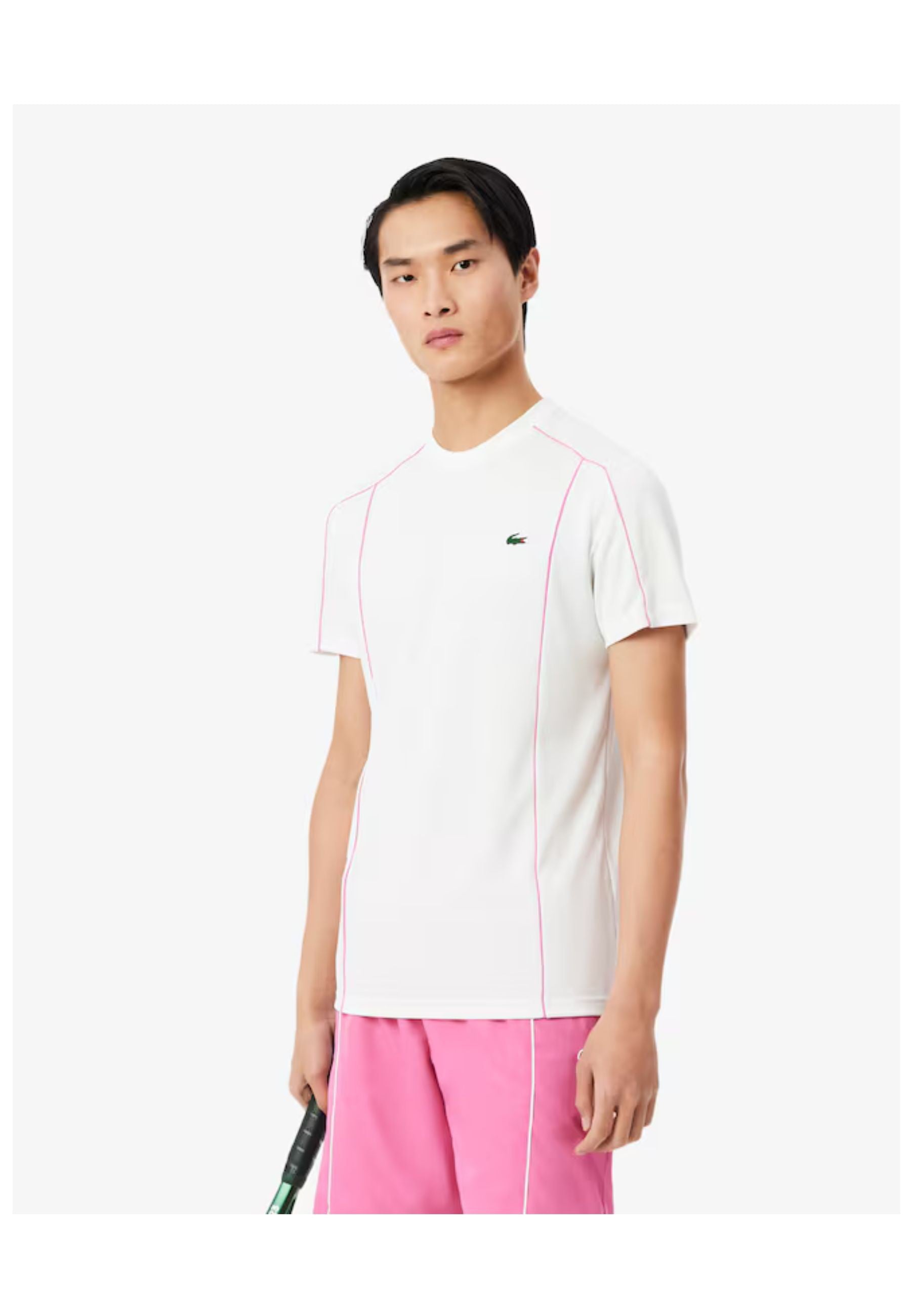 CAMISETA LACOSTE SPORT BLANCA ULTRA DRY RIBETED CONTRAST TEE