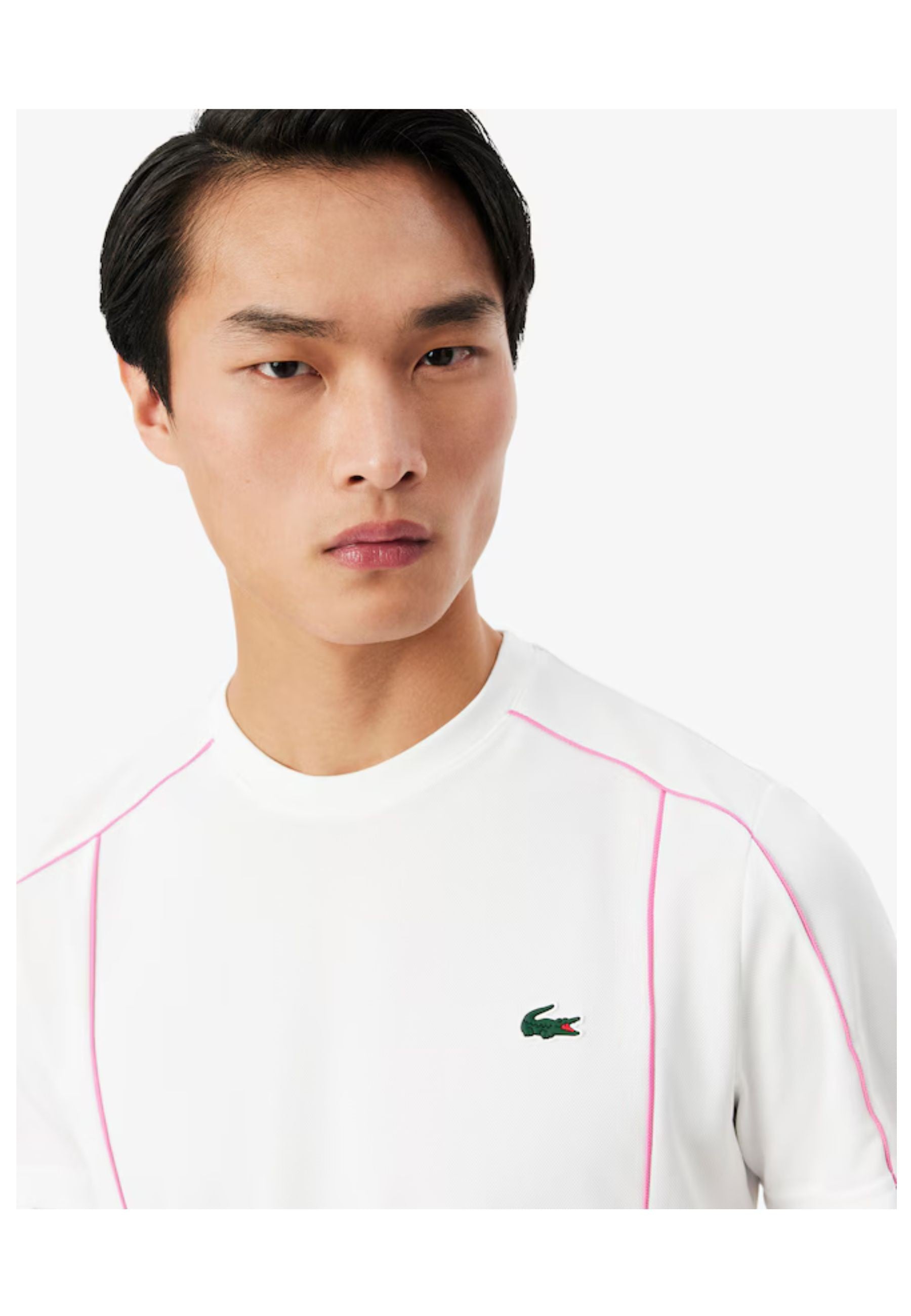 CAMISETA LACOSTE SPORT BLANCA ULTRA DRY RIBETED CONTRAST TEE