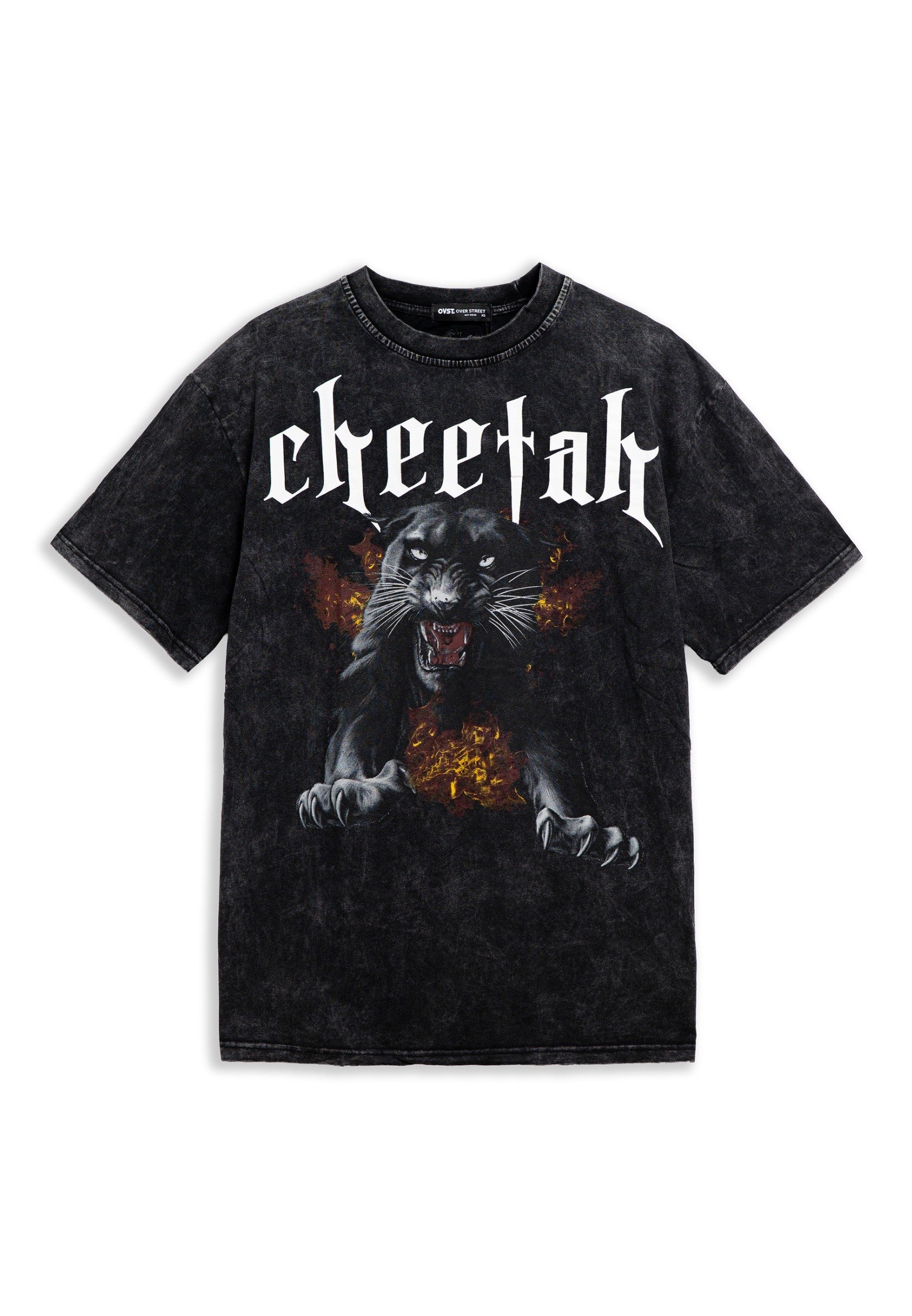 CAMISETA NEGRA CHEETAH FLAMES WASHED TEE